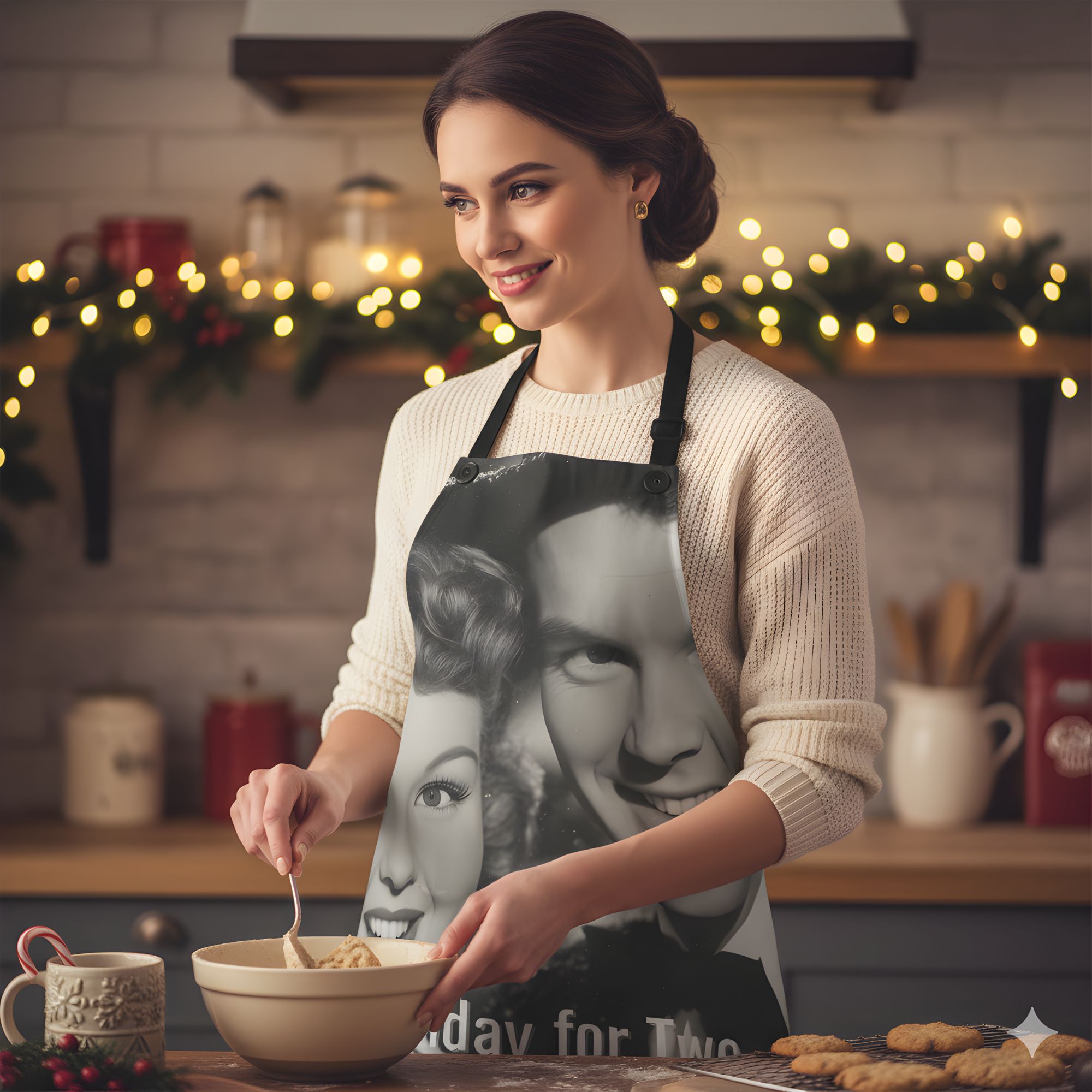 Holiday for Two Apron – Vintage Christmas Couple Swing-Inspired Kitchen Gift Holiday for Two Apron – Vintage Christmas Couple Swing-Inspired Kitchen Gift
