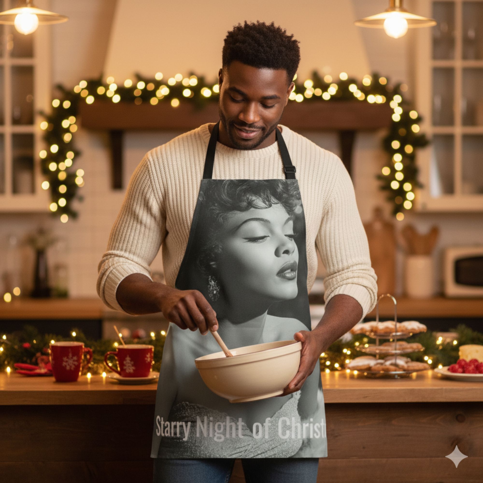 Starry Night of Christmas Apron – Elegant Vintage Songstress Holiday Gift Starry Night of Christmas Apron – Elegant Vintage Songstress Holiday Gift