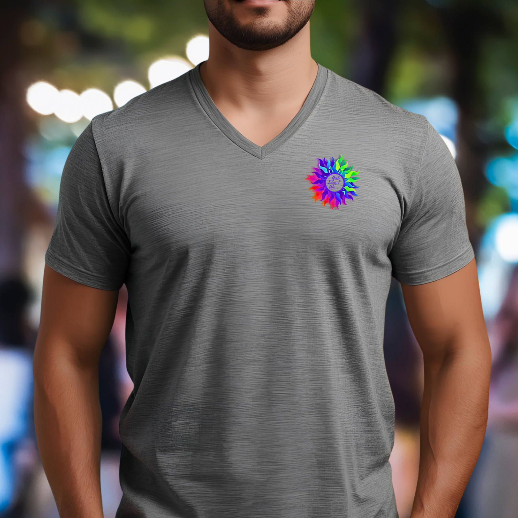 God Says I Am - V-neck Unisex T- Shirt product thumbnail image God Says I Am - V-neck Unisex T- Shirt product thumbnail image