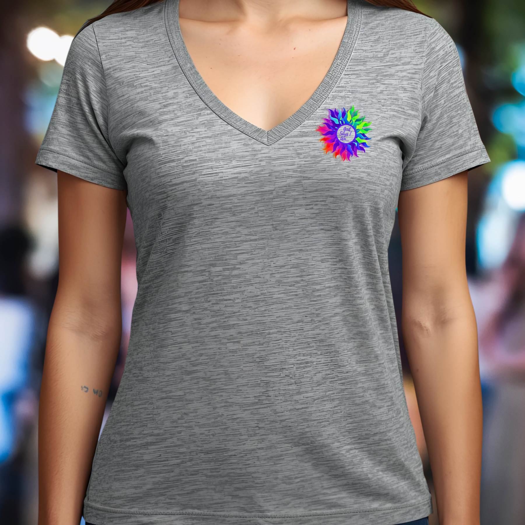 God Says I Am - V-neck Unisex T- Shirt product thumbnail image