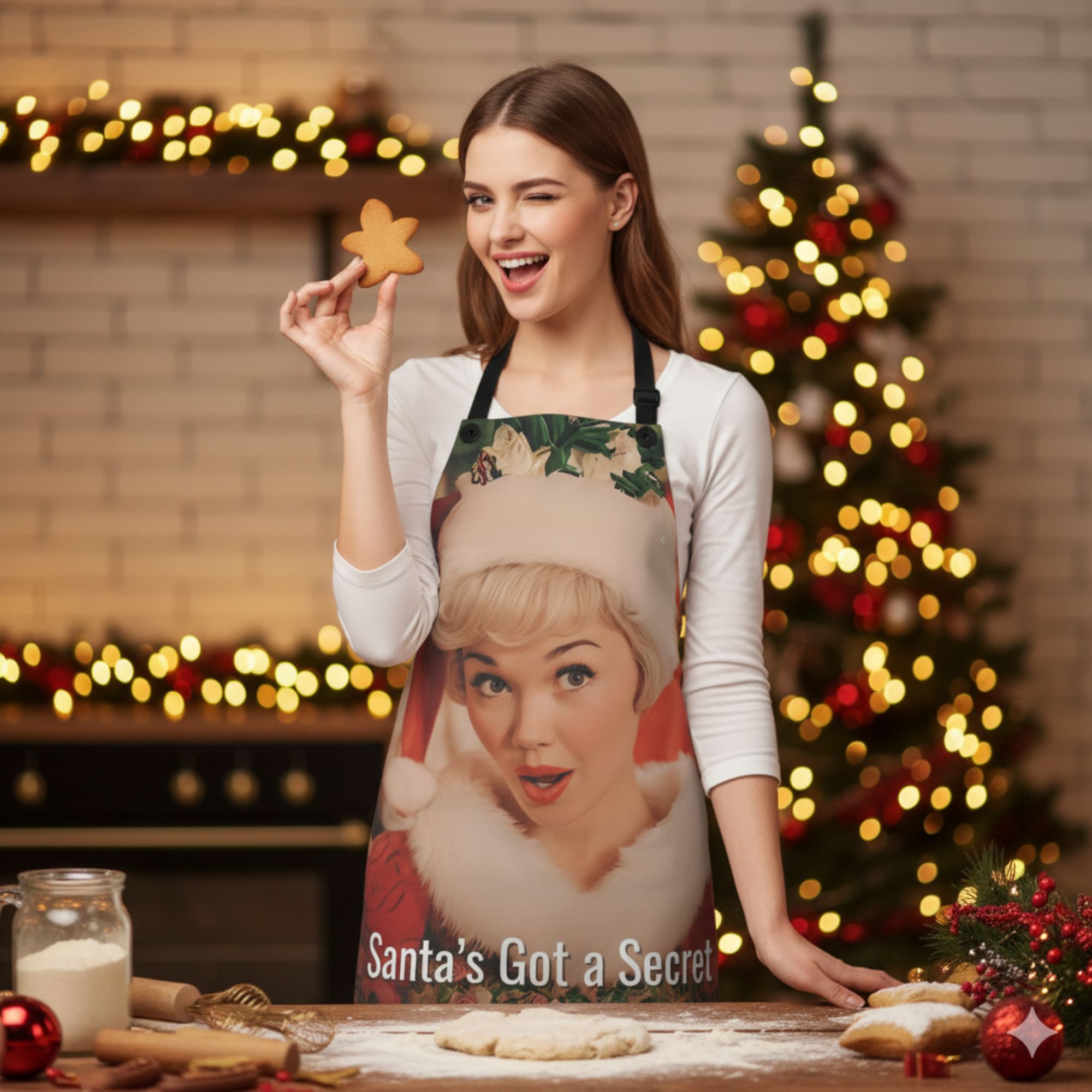 Santa's Got a Secret Vintage Swing Song Design Christmas Apron  Santa's Got a Secret Vintage Swing Song Design Christmas Apron