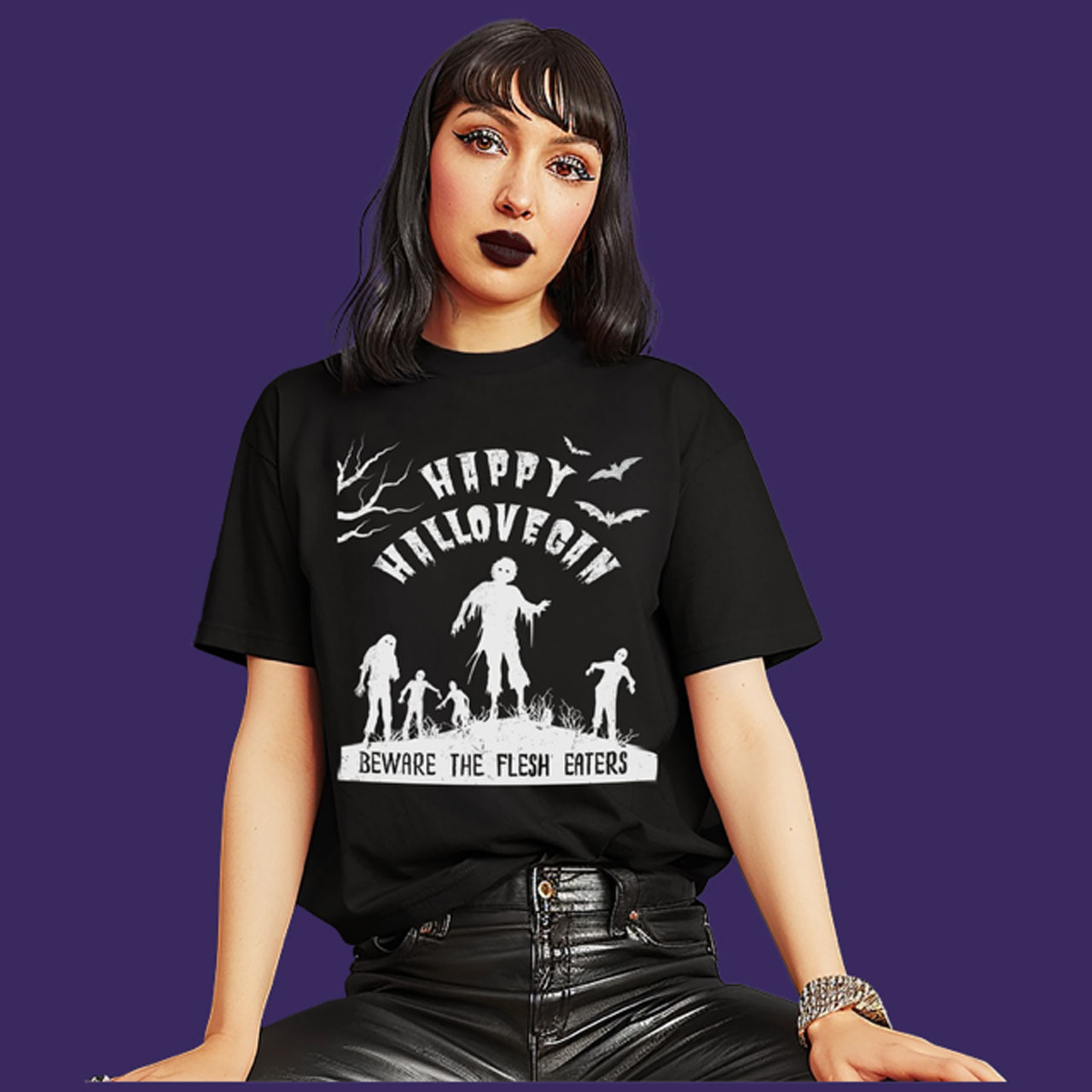 Halloween Vegan Tee - Beware the Flesh Eaters Unisex Heavy Cotton Tee