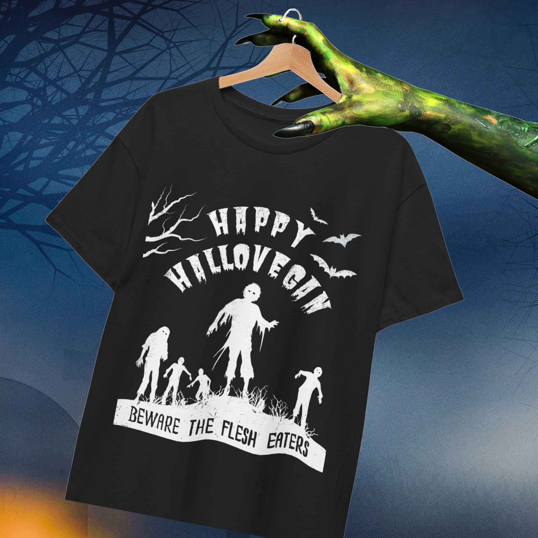 Halloween Vegan Tee - Beware the Flesh Eaters Unisex Heavy Cotton Tee product thumbnail image Halloween Vegan Tee - Beware the Flesh Eaters Unisex Heavy Cotton Tee product thumbnail image