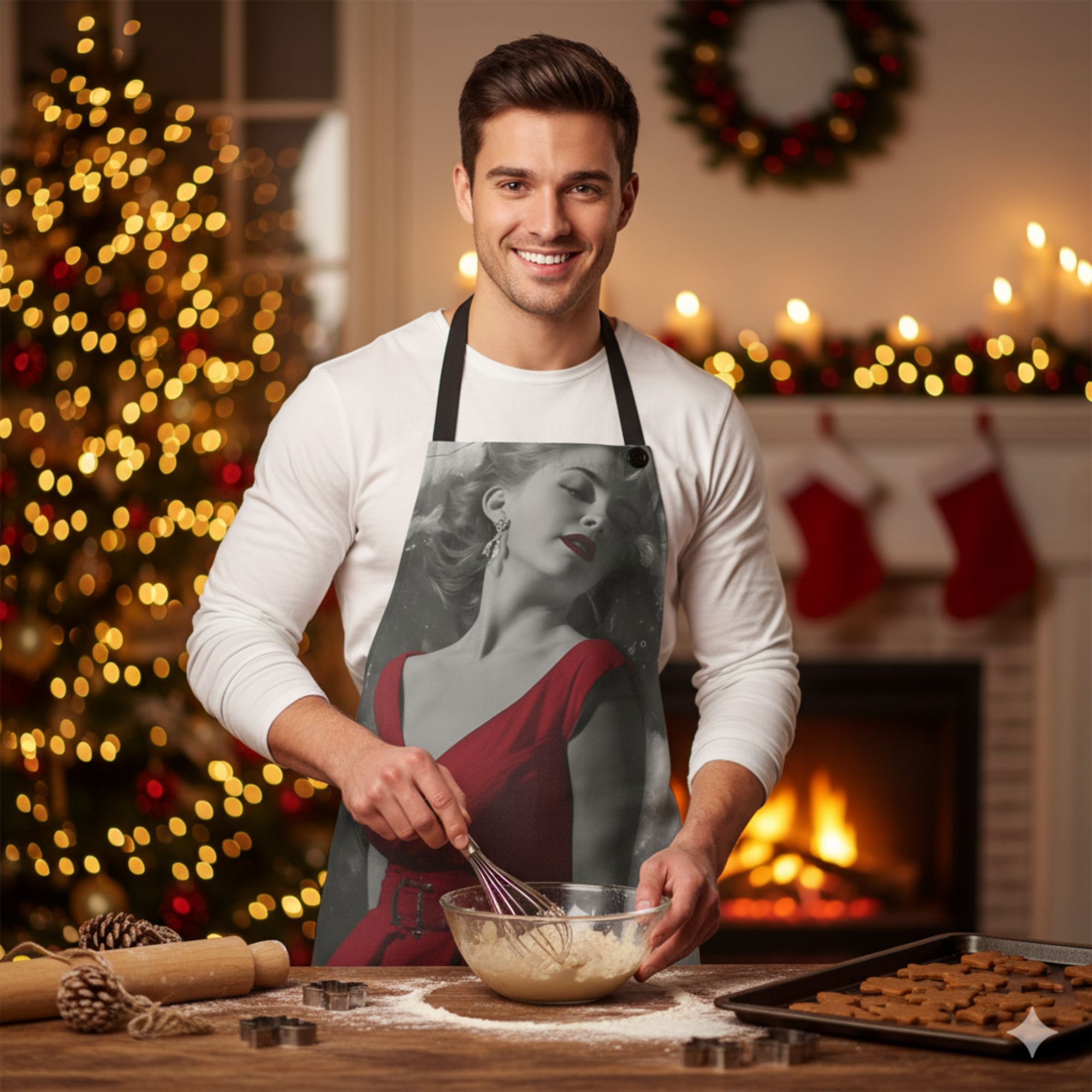 Under the Mistletoe Moon Christmas Apron – Vintage Holiday Swing Romance Under the Mistletoe Moon Christmas Apron – Vintage Holiday Swing Romance