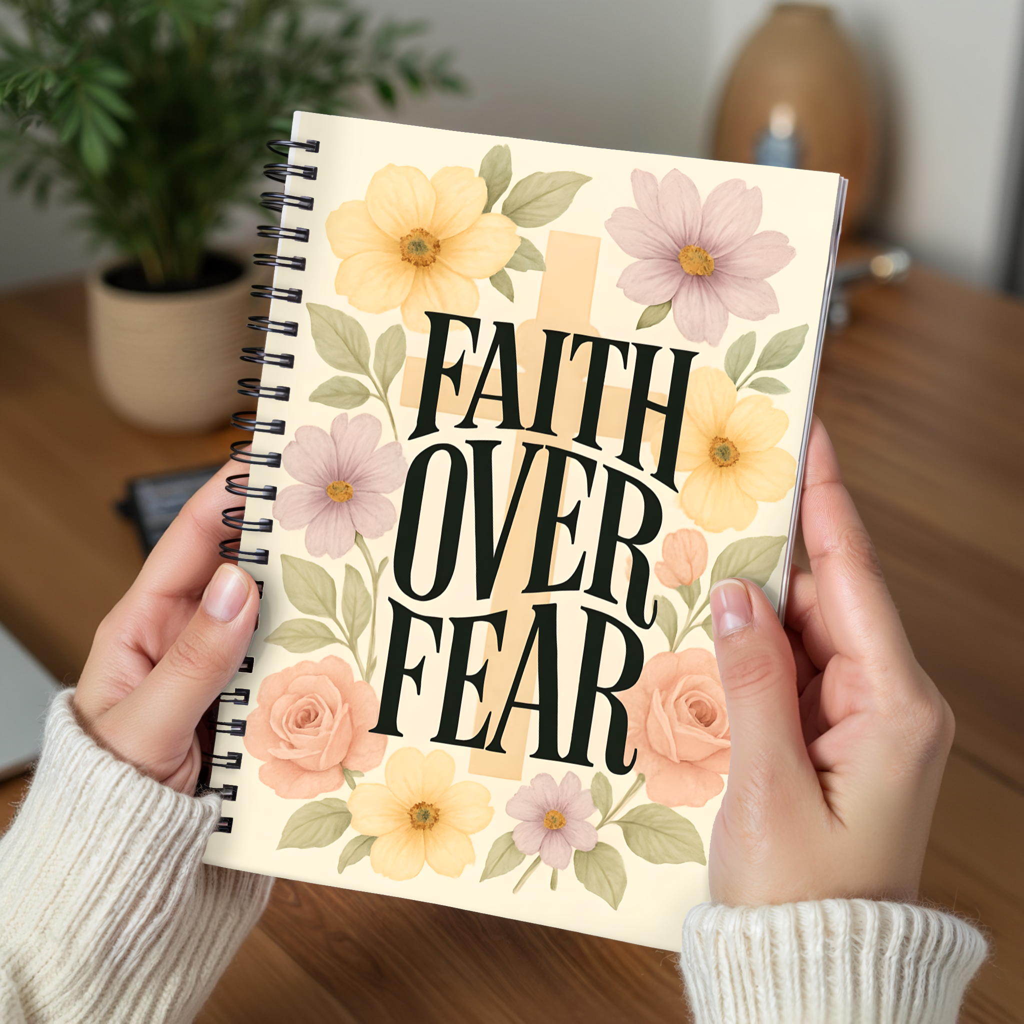 Floral Inspirational Notebook Faith Over Fear, Journaling, Gift for Students, Motivational Stationery, Self-Reflection, Personal Growth product thumbnail image