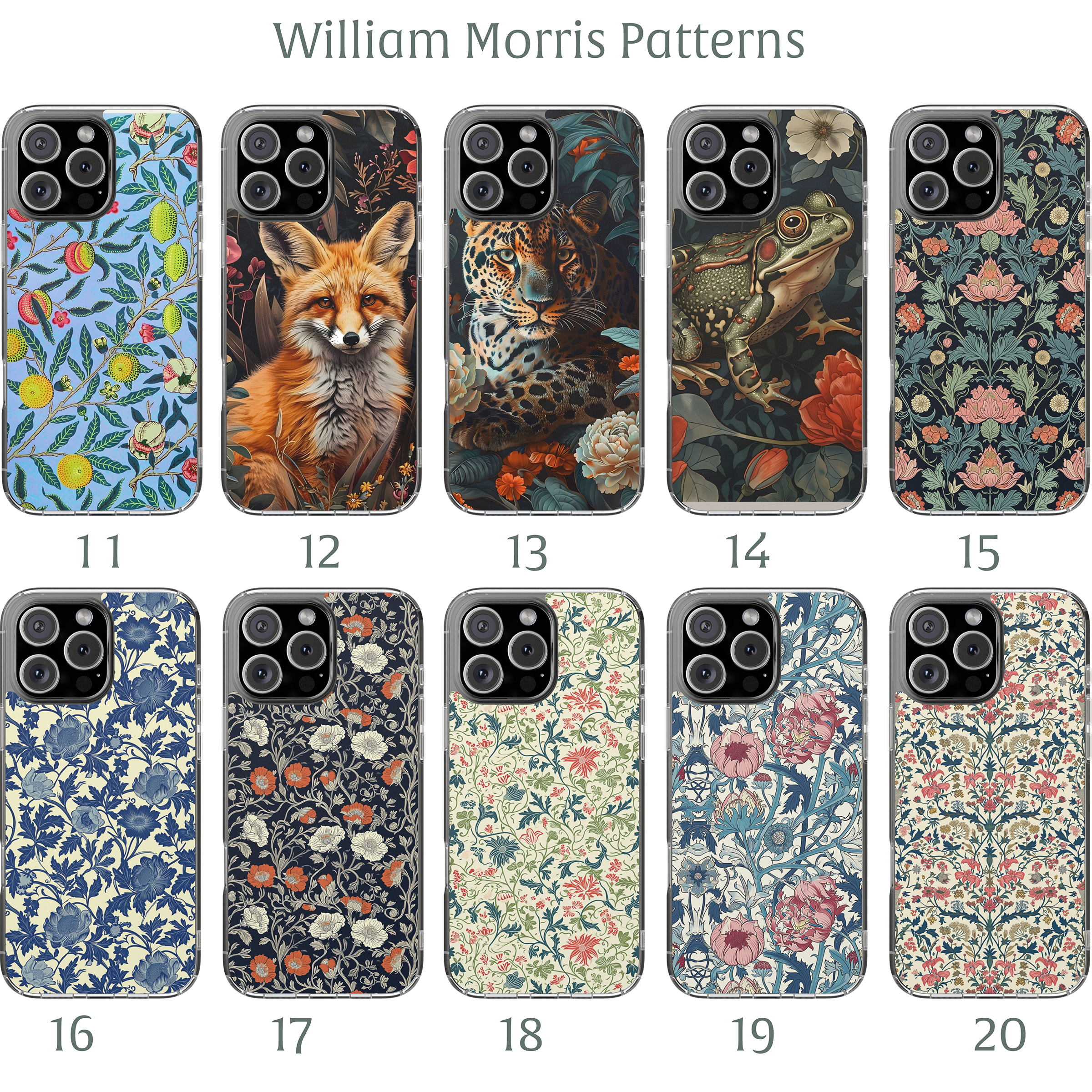 William Morris iPhone Case 20 Floral Vintage Designs, Clear Impact Resistant Botanical Phone Case, Art Nouveau Pattern Gift product thumbnail image William Morris iPhone Case 20 Floral Vintage Designs, Clear Impact Resistant Botanical Phone Case, Art Nouveau Pattern Gift product thumbnail image