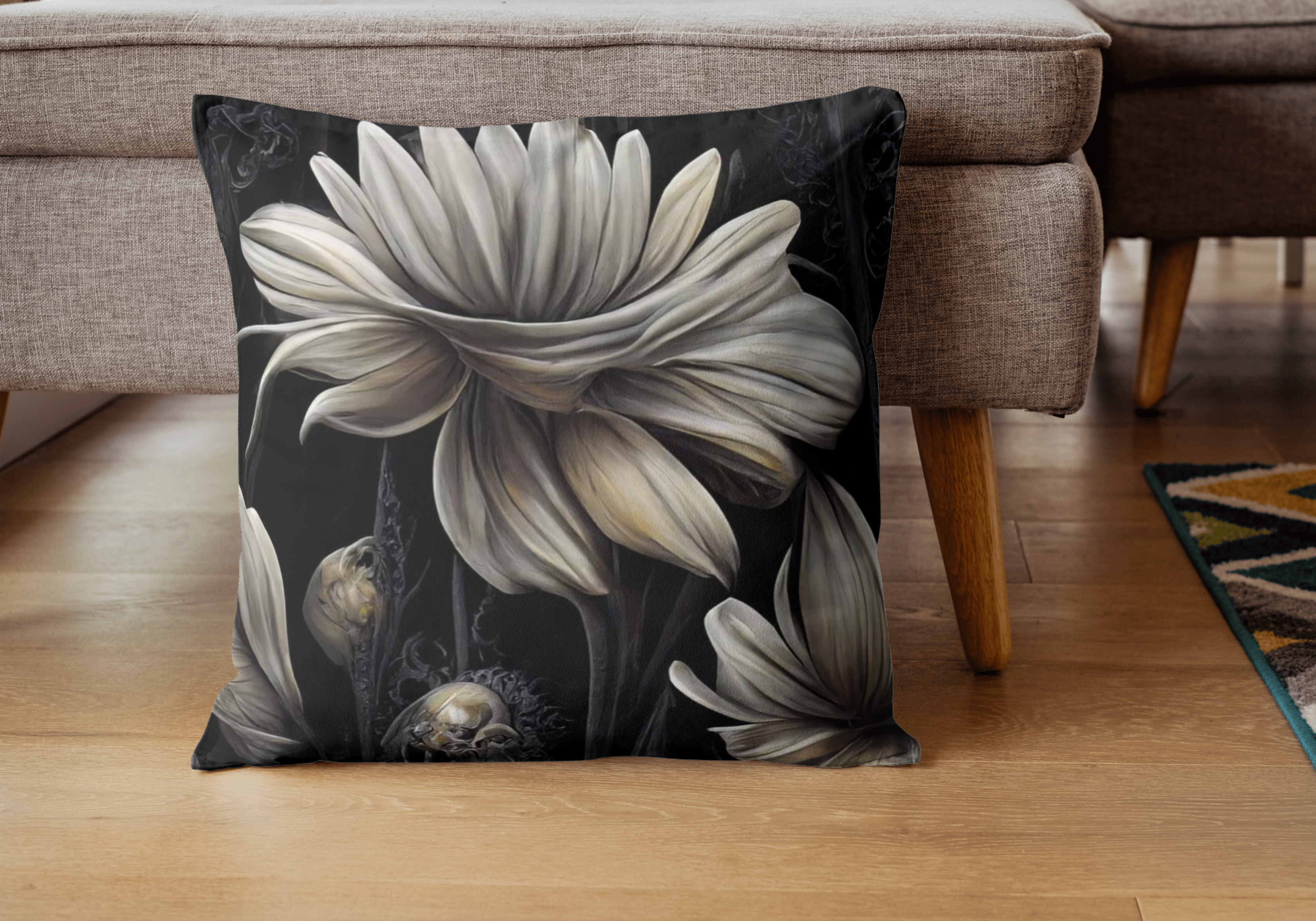 Gothic Floral Pillow | Faux Suede Square Throw Pillow with Dark Elegant Flower Design for Witchy & Alternative Home Décor product thumbnail image Gothic Floral Pillow | Faux Suede Square Throw Pillow with Dark Elegant Flower Design for Witchy & Alternative Home Décor product thumbnail image