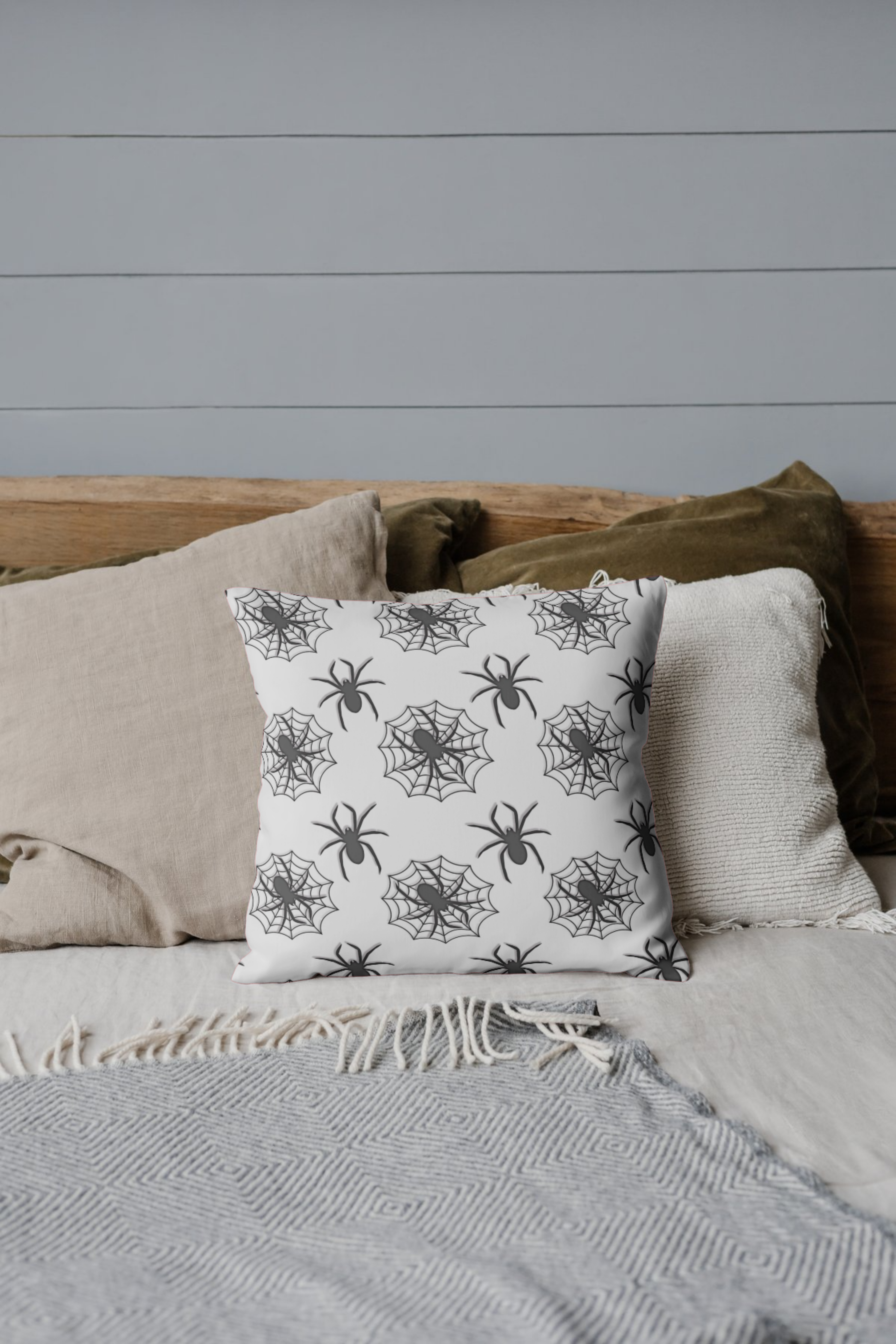 Halloween Spider Web Pillow | Faux Suede Square Throw Pillow with Spooky Spider Design for Gothic &amp; Seasonal Home Décor product thumbnail image