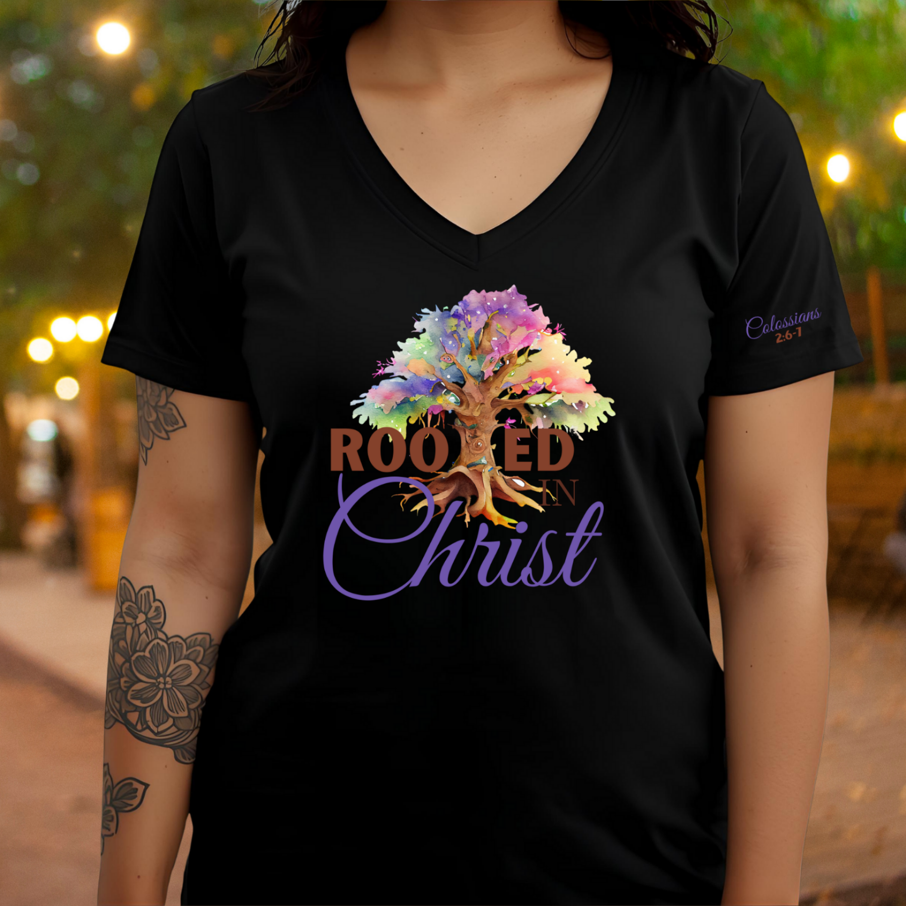 Rooted In Christ - V-Neck Unisex T- Shirt product thumbnail image