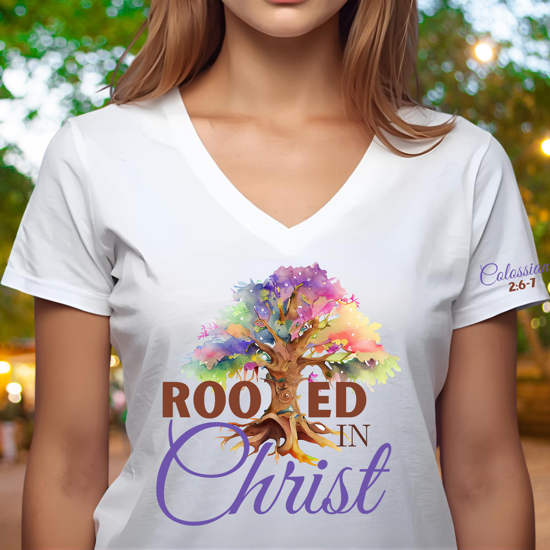Rooted In Christ - V-Neck Unisex T- Shirt product thumbnail image Rooted In Christ - V-Neck Unisex T- Shirt product thumbnail image
