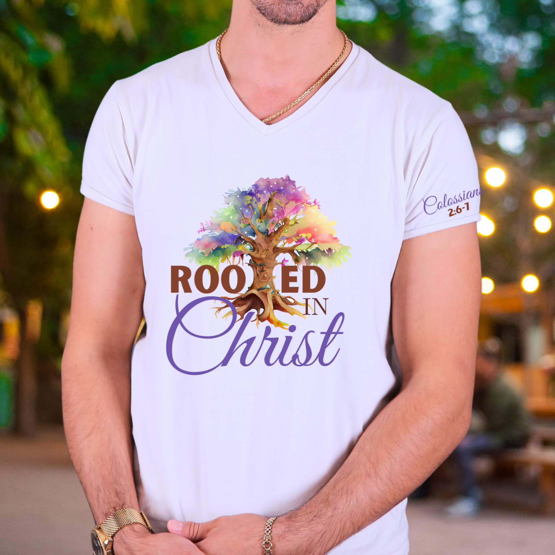 Rooted In Christ - V-Neck Unisex T- Shirt product thumbnail image Rooted In Christ - V-Neck Unisex T- Shirt product thumbnail image