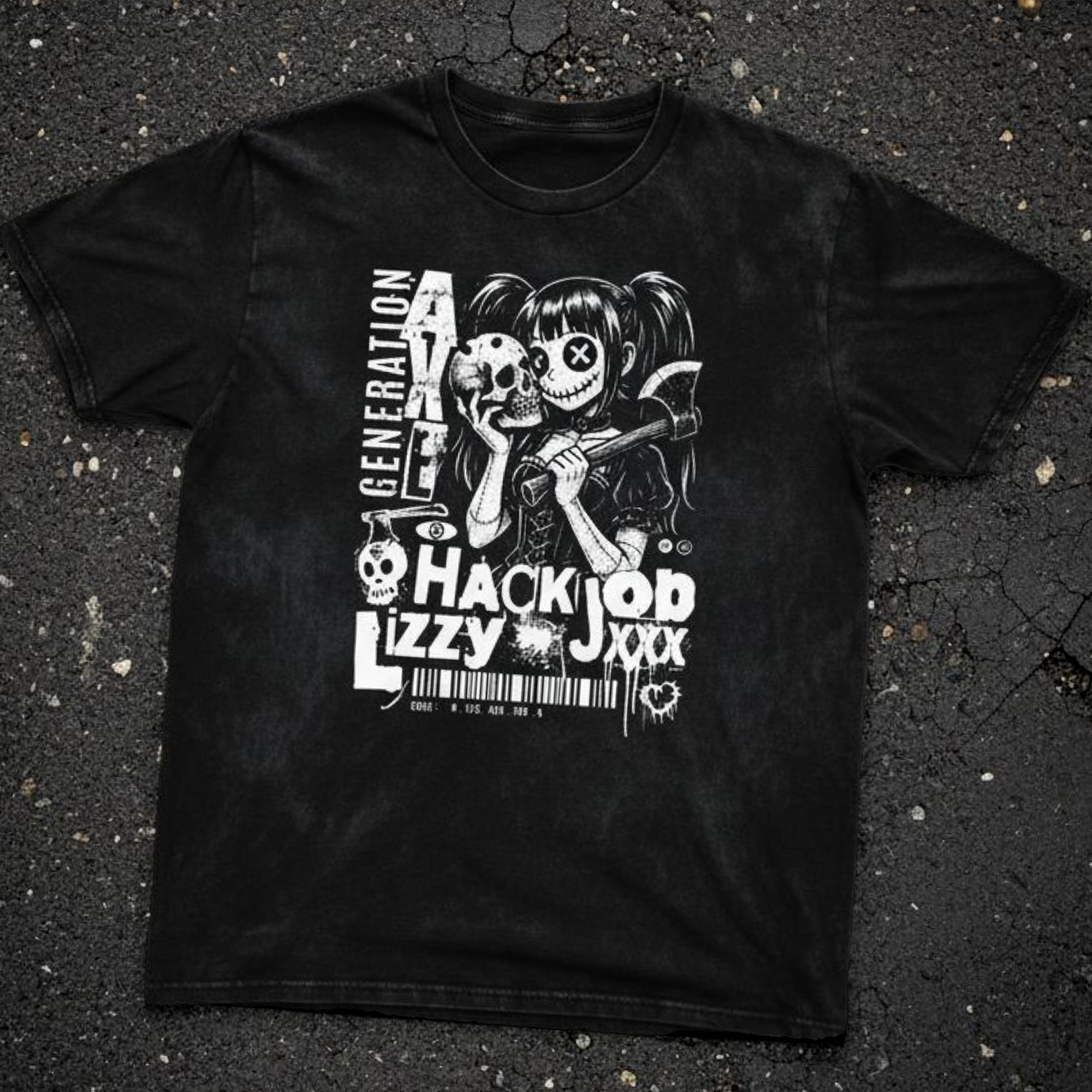 Unisex Mineral Wash | Generation Axe | Hack Job Lizzy | Halloween Punk Tee product thumbnail image Unisex Mineral Wash | Generation Axe | Hack Job Lizzy | Halloween Punk Tee product thumbnail image