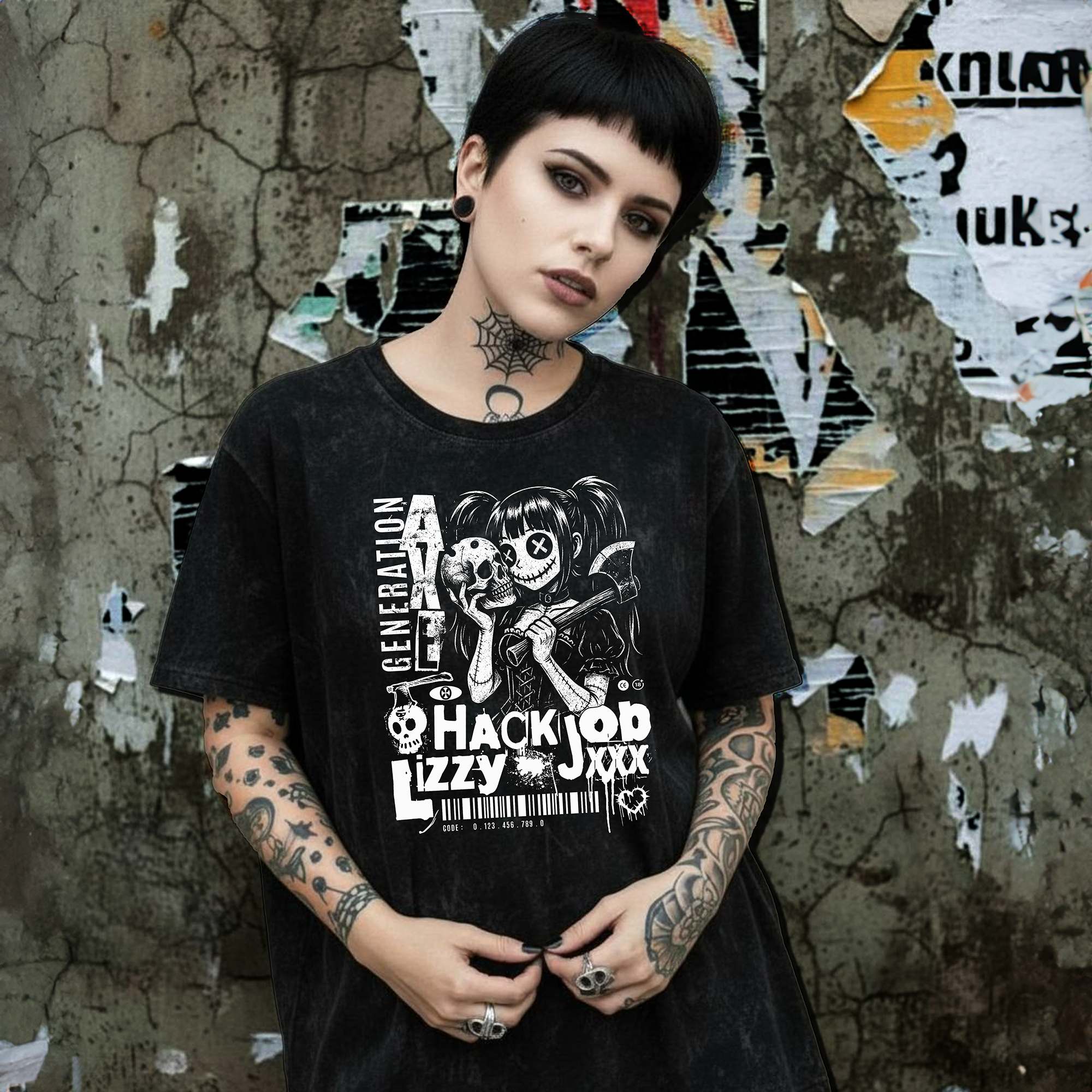 Unisex Mineral Wash | Generation Axe | Hack Job Lizzy | Halloween Punk Tee product thumbnail image Unisex Mineral Wash | Generation Axe | Hack Job Lizzy | Halloween Punk Tee product thumbnail image