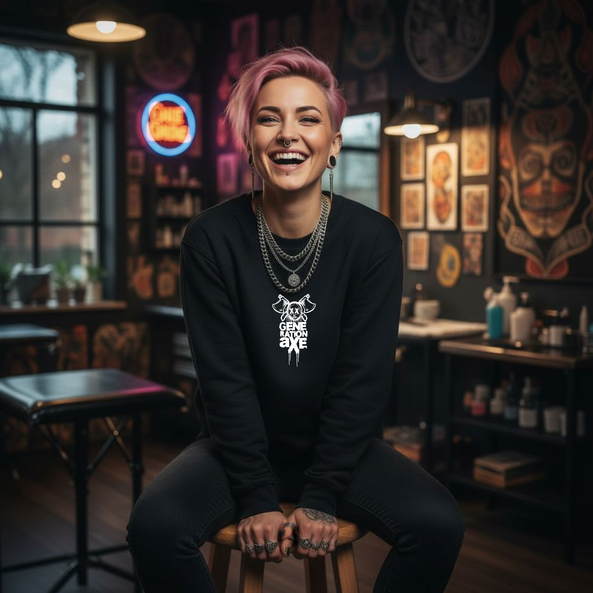 Unisex EcoSmart® Crewneck Sweatshirt | Hack Job Lizzy | Generation Axe | Punk Goth Grunge Pullover product thumbnail image Unisex EcoSmart® Crewneck Sweatshirt | Hack Job Lizzy | Generation Axe | Punk Goth Grunge Pullover product thumbnail image