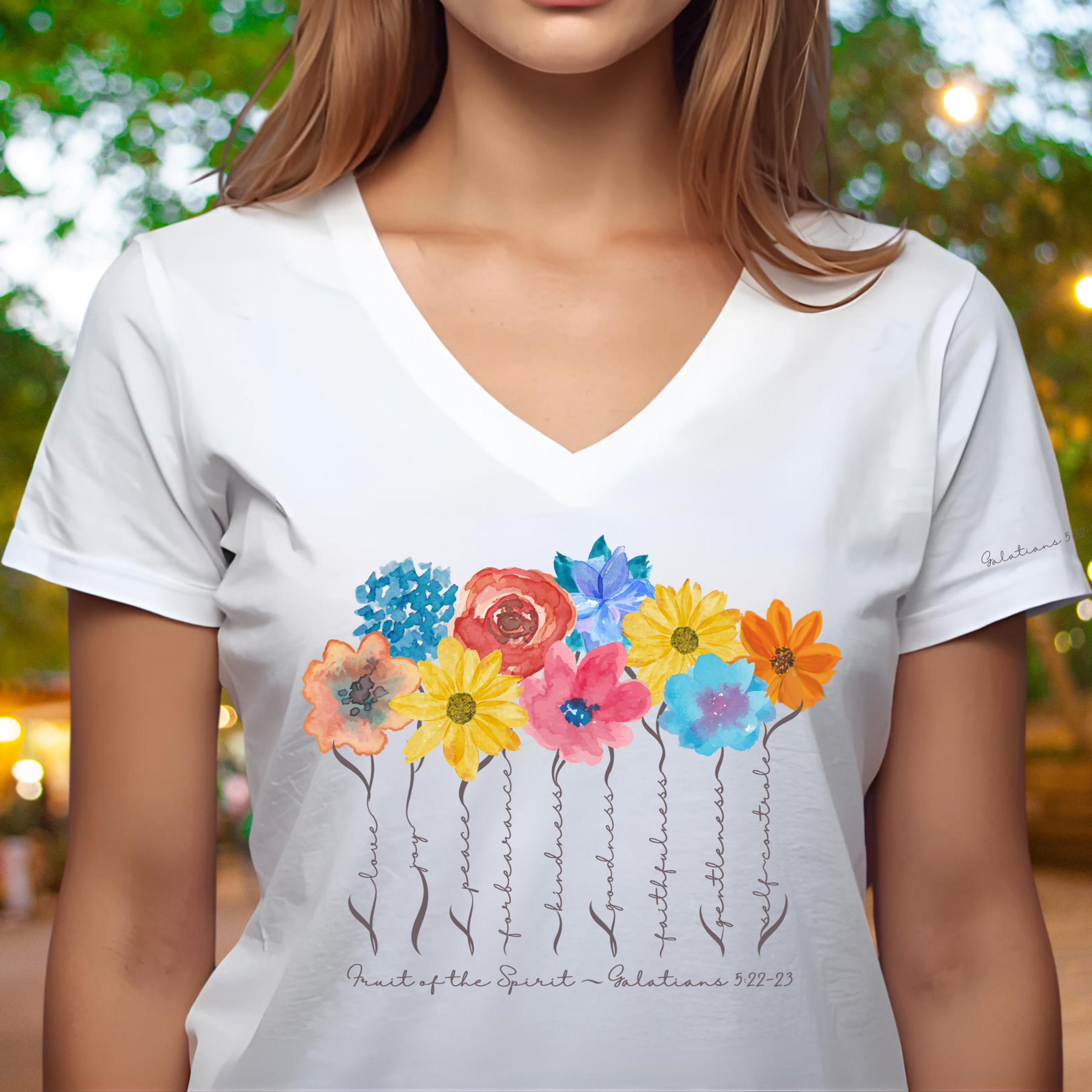 Fruit of the Spirit - V-neck Unisex T- Shirt featuring Galatians 5:22-23  product thumbnail image