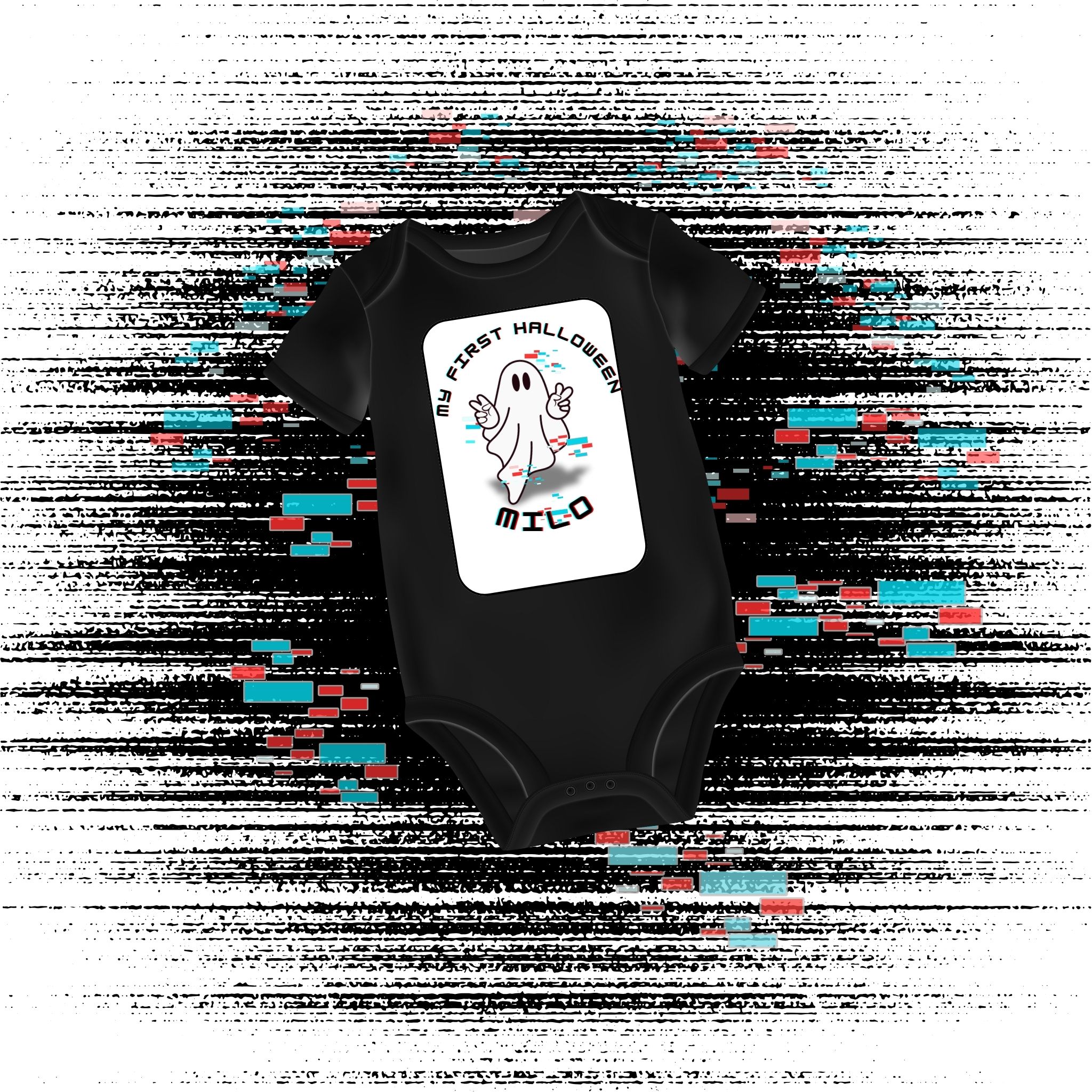 Long Sleeve-Personalized Glitch Ghost Baby Onesie Baby's First Halloween, Sibling Announcement, Fall Family Photos l Pink Pumpkin Outfit, Baby Shower Gift, Fall Baby Clothes, Holiday Baby Wear product thumbnail image
