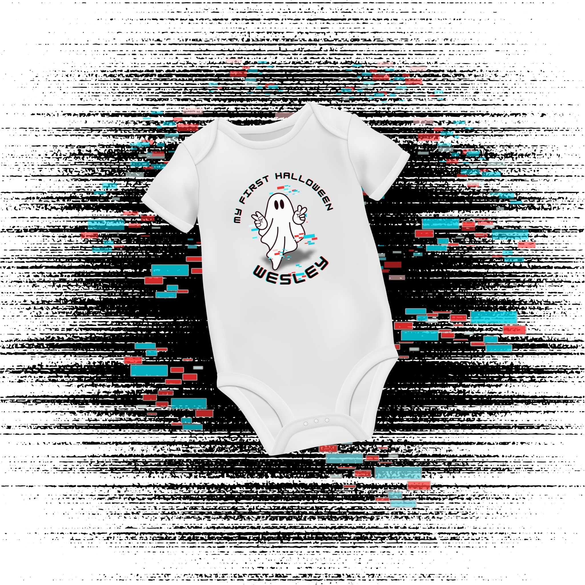  Long Sleeve-Personalized Glitch Ghost Baby Onesie Baby's First Halloween, Sibling Announcement, Fall Family Photos l Pink Pumpkin Outfit, Baby Shower Gift, Fall Baby Clothes, Holiday Baby Wear product thumbnail image