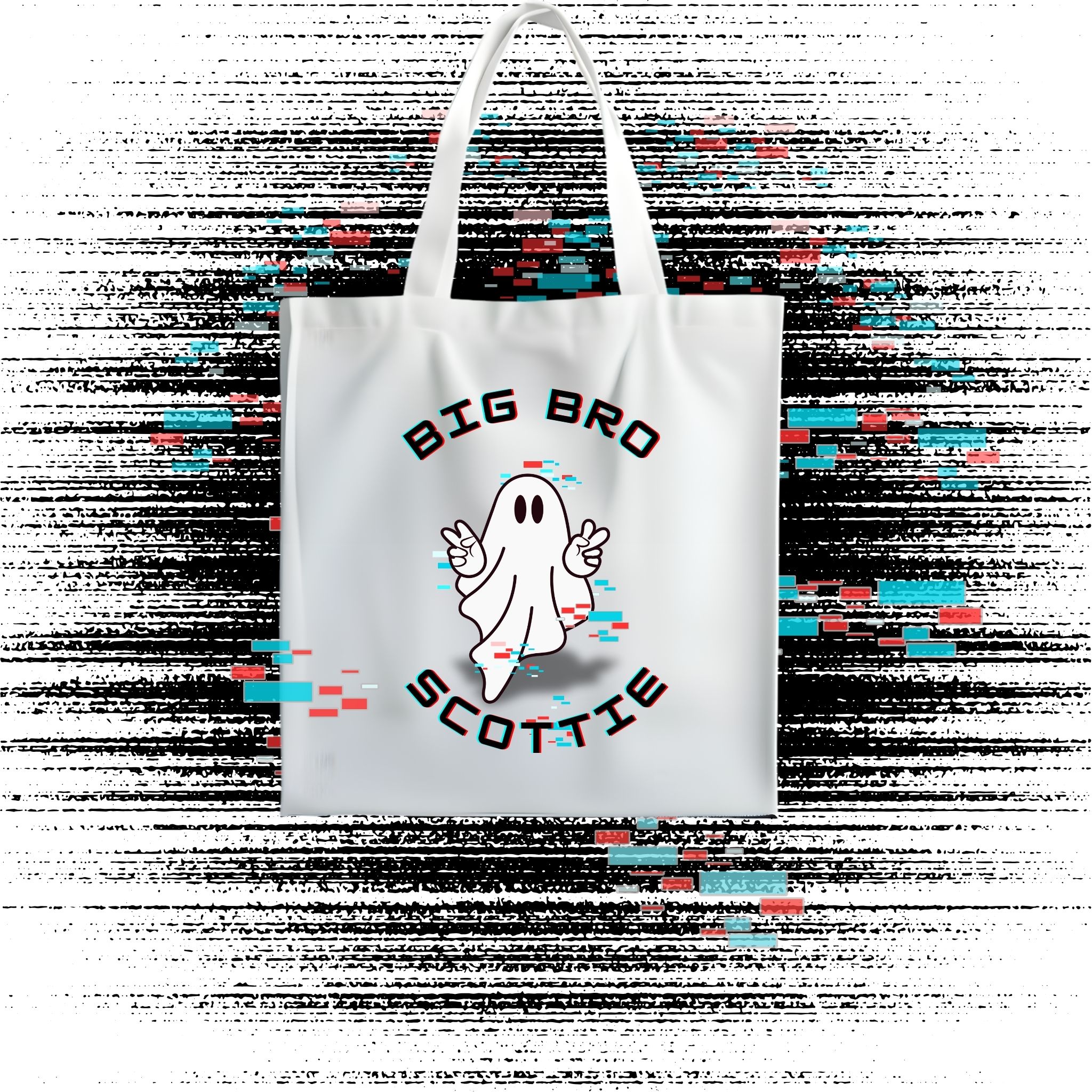 Personalized Glitch Ghost Halloween Tote Bag – Custom Name Trick or Treat Bag, Custom Tote, Sibling Announcement l Big Bro/Sis Tote product thumbnail image