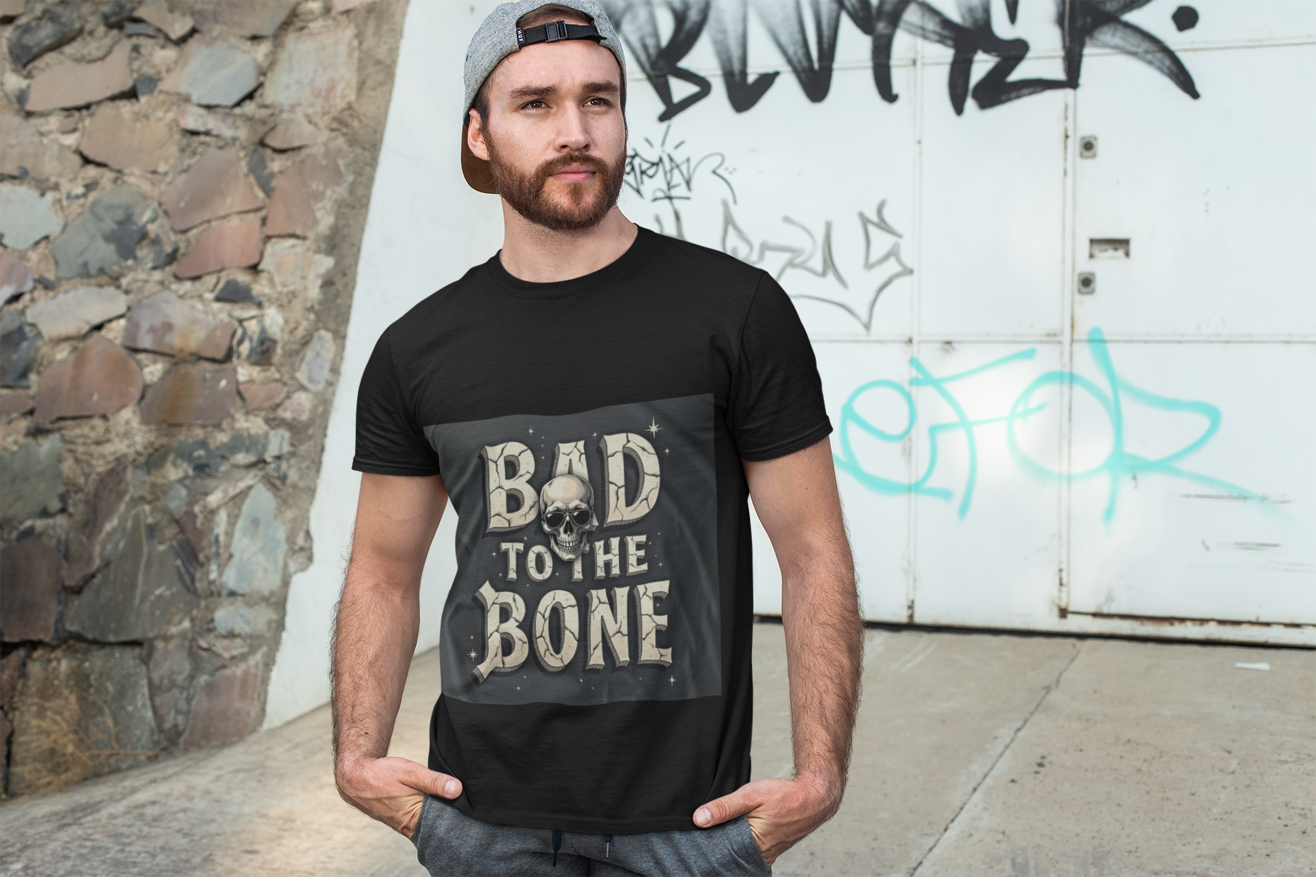 Bad to the Bone Skull Graphic Unisex Tee product thumbnail image