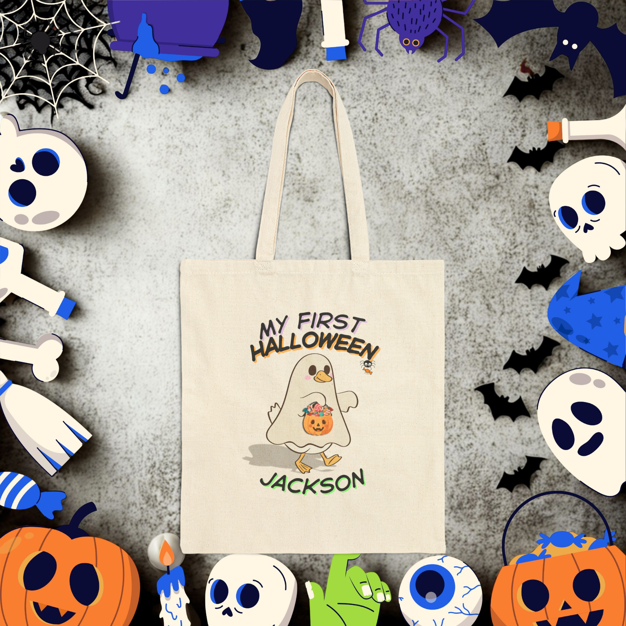 Personalized Goose Ghost Halloween Tote Bag – Custom Name Trick or Treat Bag l Custom Tote, Sibling Announcement l Big Bro/Sis Tote product thumbnail image