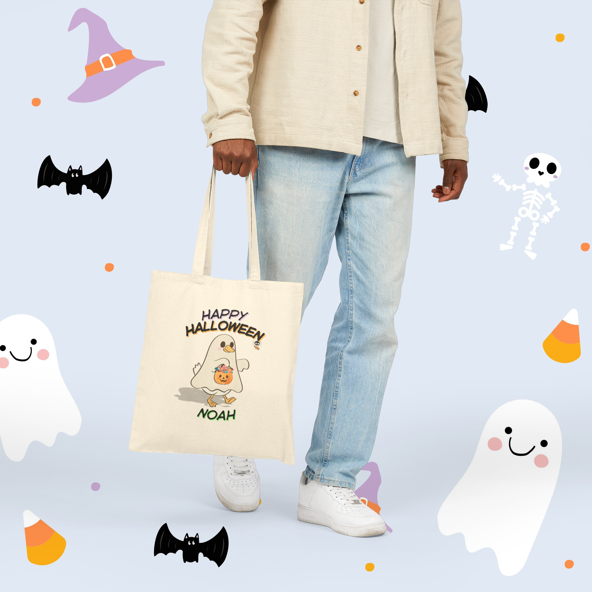 Personalized Goose Ghost Halloween Tote Bag – Custom Name Trick or Treat Bag l Custom Tote, Sibling Announcement l Big Bro/Sis Tote product thumbnail image