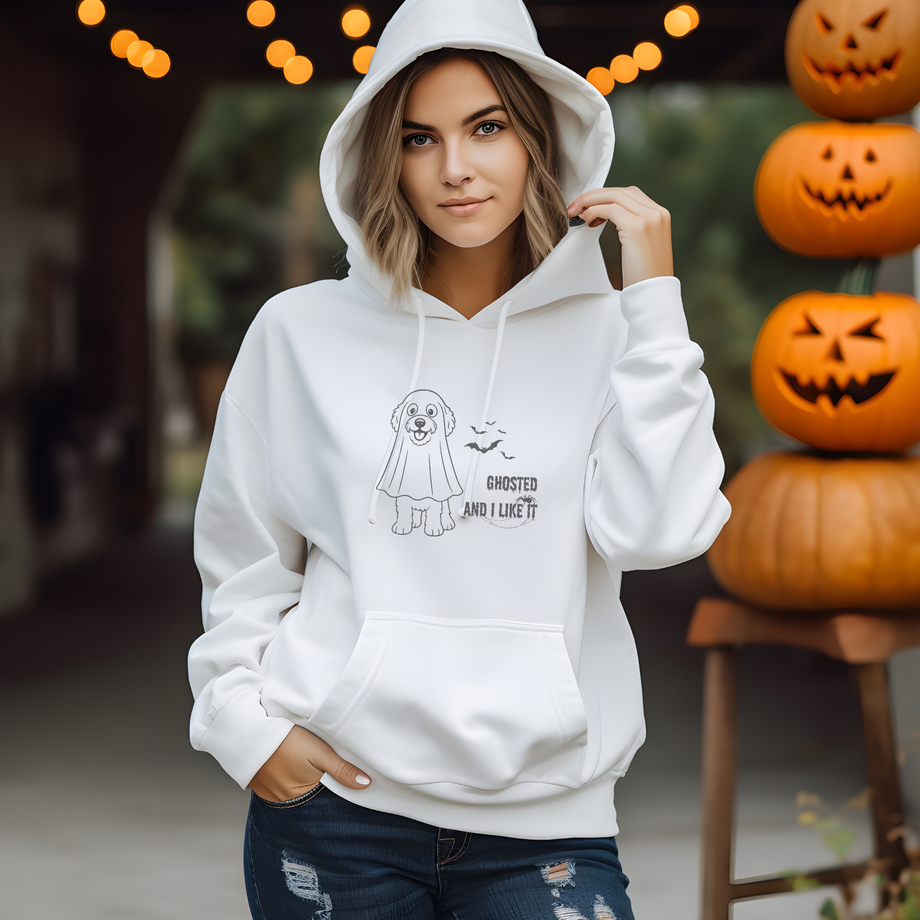 🎃 Halloween Dog Mom Sweatshirt "Ghosted and I like it", Doodle Hoodie, Limited Edition product thumbnail image