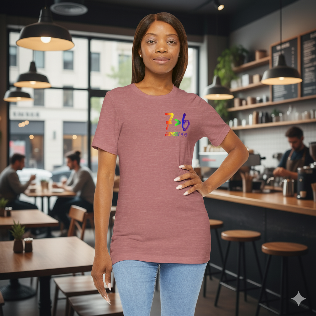 Rainbow 7>6 Genesis 9:13 Unisex Short Sleeve Tee product thumbnail image Rainbow 7>6 Genesis 9:13 Unisex Short Sleeve Tee product thumbnail image