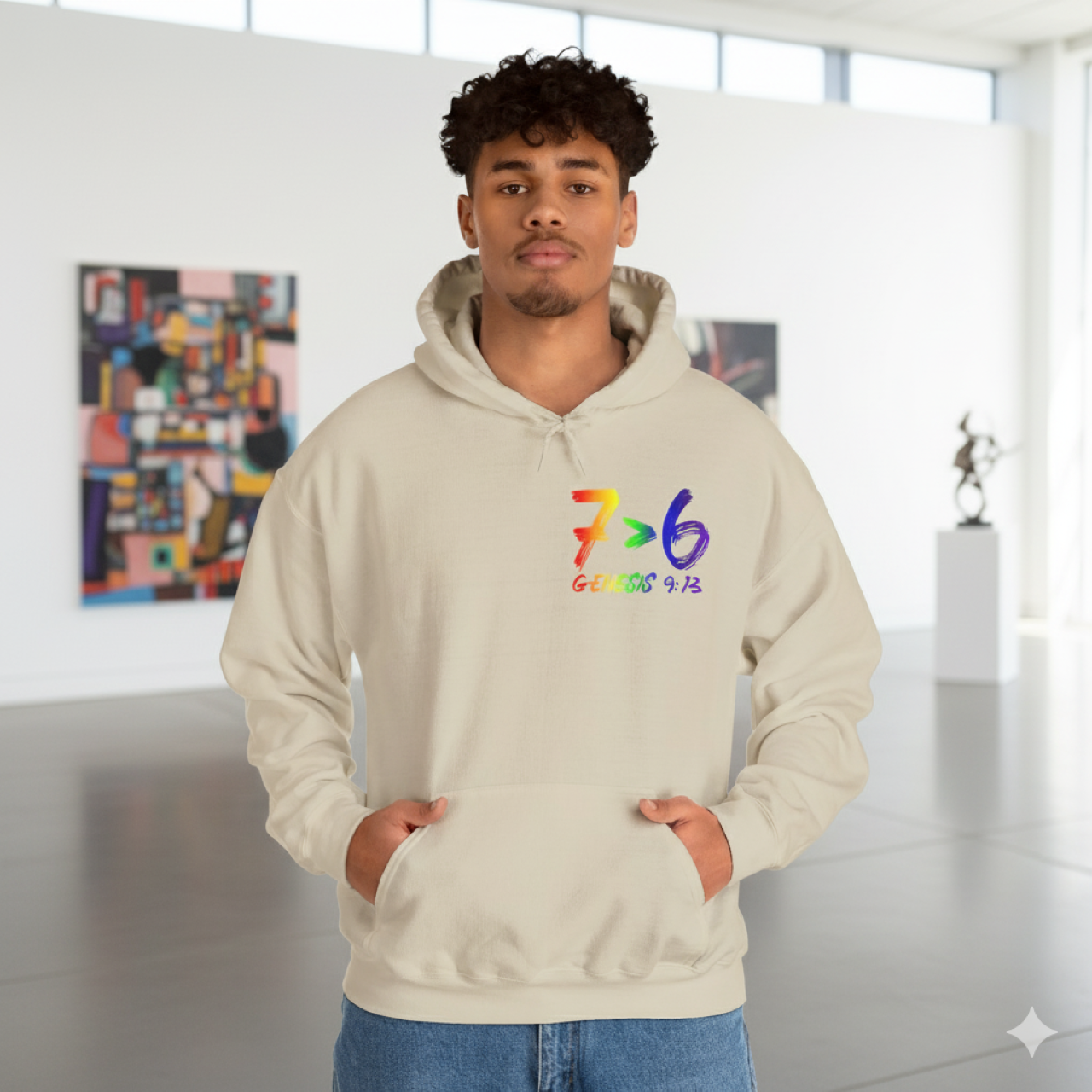 Rainbow 7>6 Genesis 9:13 Hoodie product thumbnail image Rainbow 7>6 Genesis 9:13 Hoodie product thumbnail image