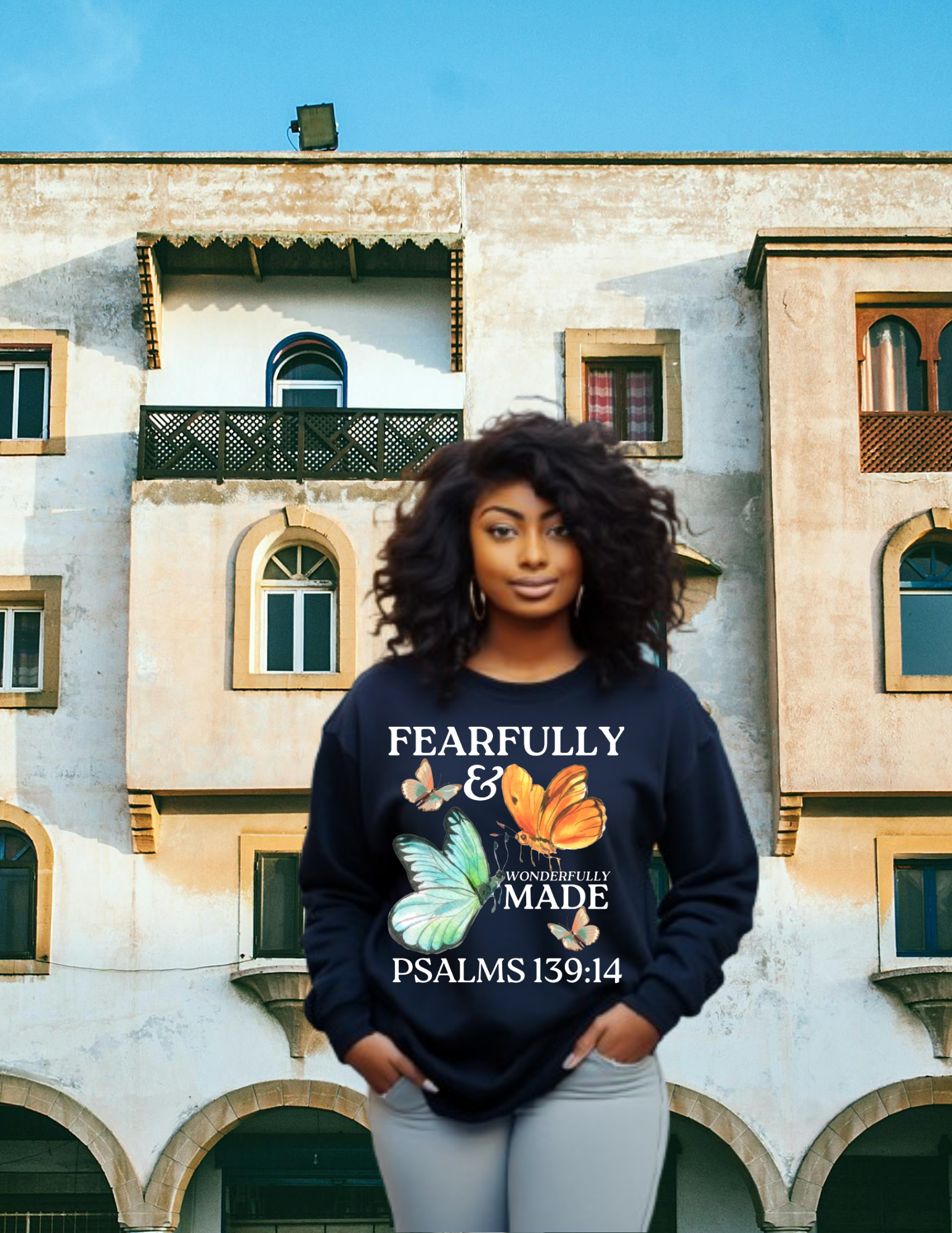 Fearfully and Wonderfully Made, CrewneckSweatshirt (White Text) product thumbnail image