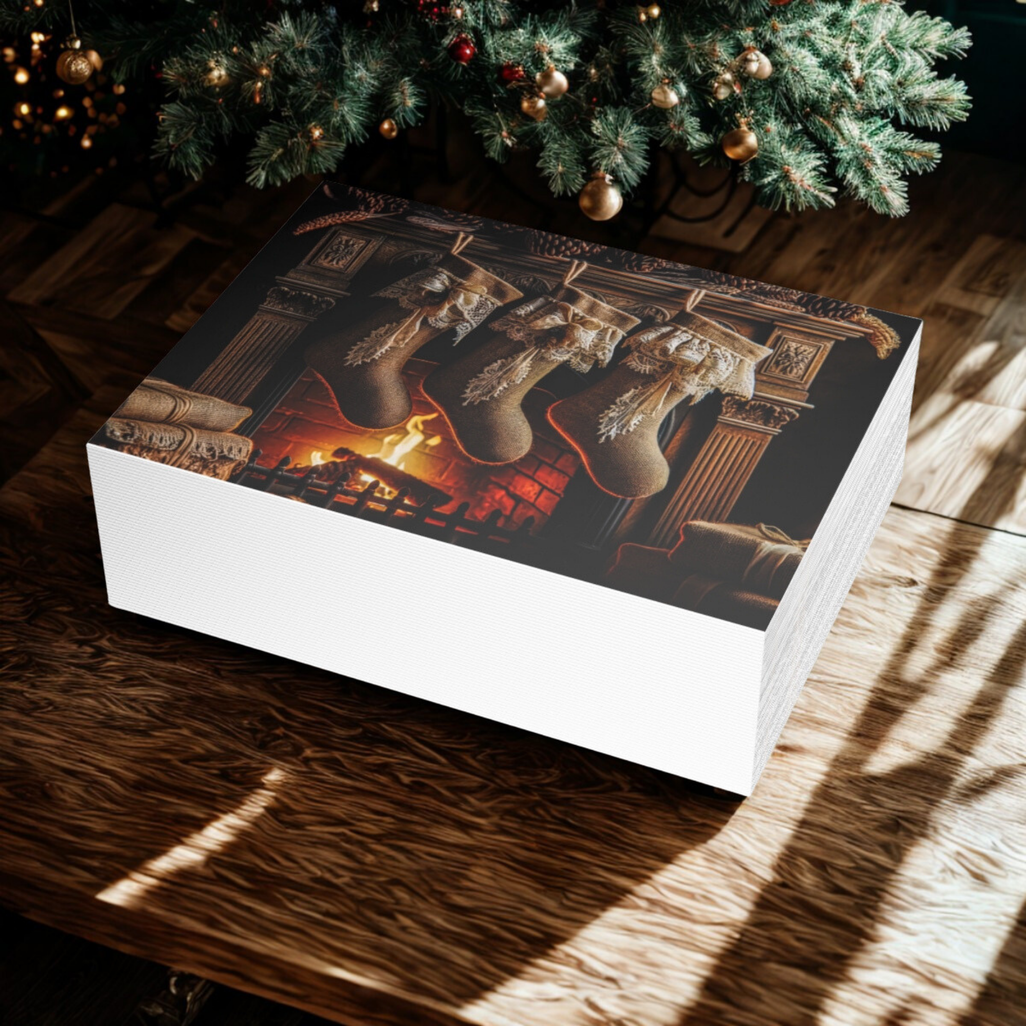 Rustic Christmas Card Set with Fireplace Stockings Holiday Greeting Cards for Family And Friends product thumbnail image