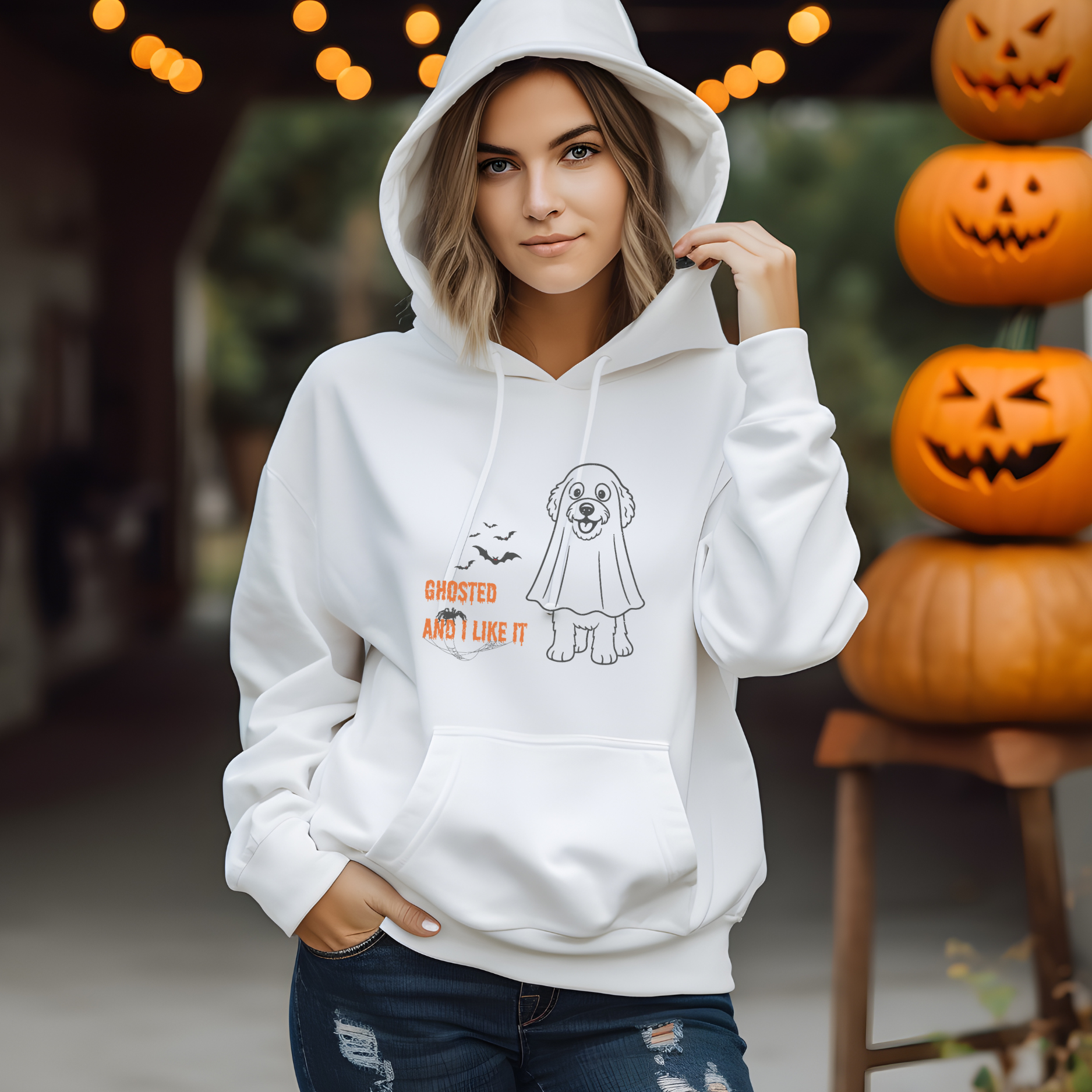 🎃 Halloween Dog Mom Hoodie "Ghosted and I like it", Doodle Sweater, Limited Edition product thumbnail image
