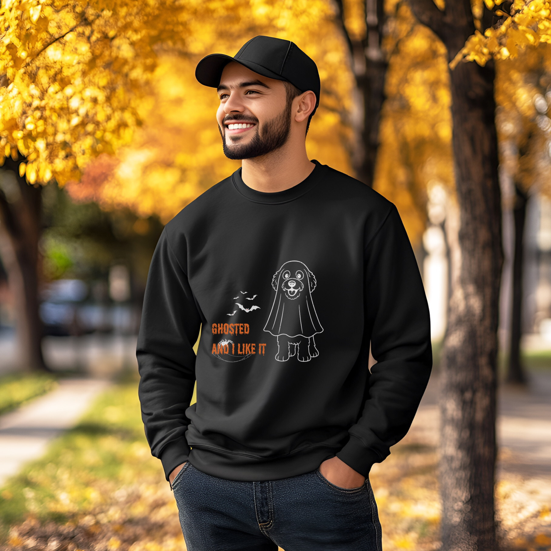 Halloween Dog Mom “Ghosted and I Like It” Doodle Sweatshirt – Vintage Soft Cotton Crewneck, Limited Edition – Only Until October 31