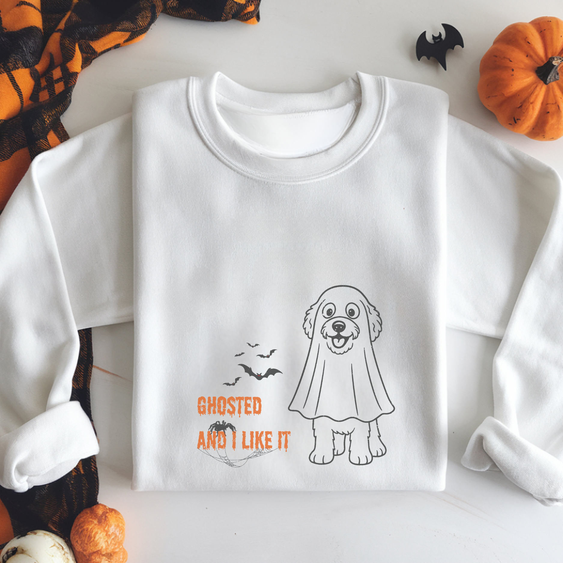 Halloween Dog Mom “Ghosted and I Like It” Doodle Sweatshirt – Vintage Soft Cotton Crewneck, Limited Edition – Only Until October 31 product thumbnail image