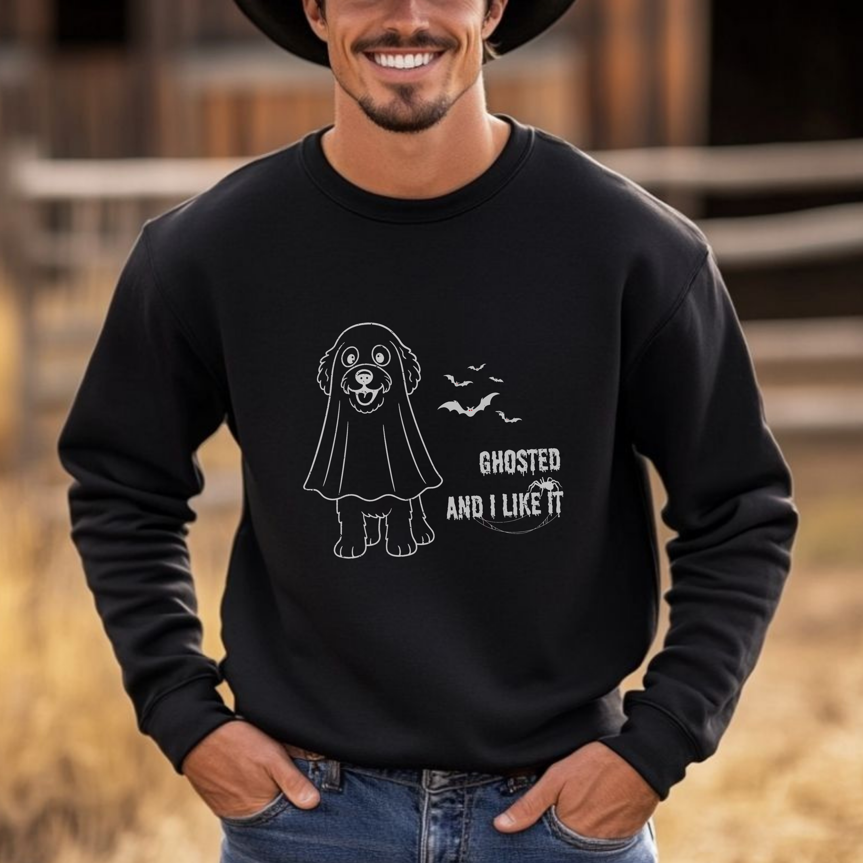 Halloween Dog Mom “Ghosted and I Like It” Doodle Sweatshirt – Vintage Soft Cotton Crewneck, Limited Edition – Only Until October 31 product thumbnail image