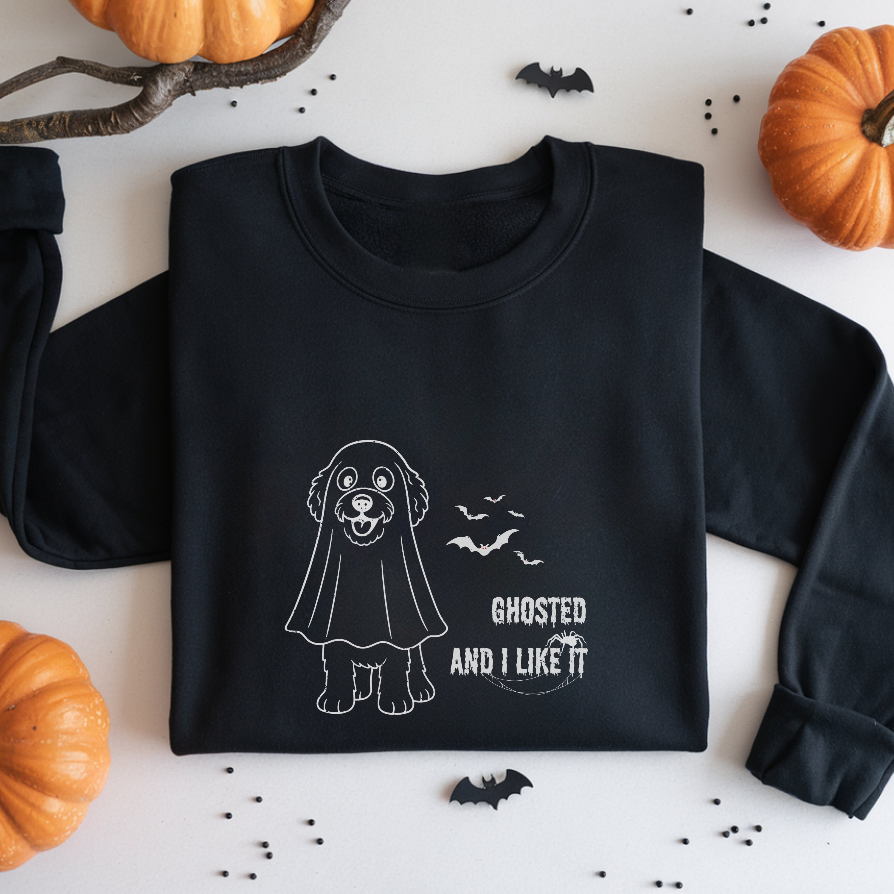 Halloween Dog Mom “Ghosted and I Like It” Doodle Sweatshirt – Vintage Soft Cotton Crewneck, Limited Edition – Only Until October 31 product thumbnail image