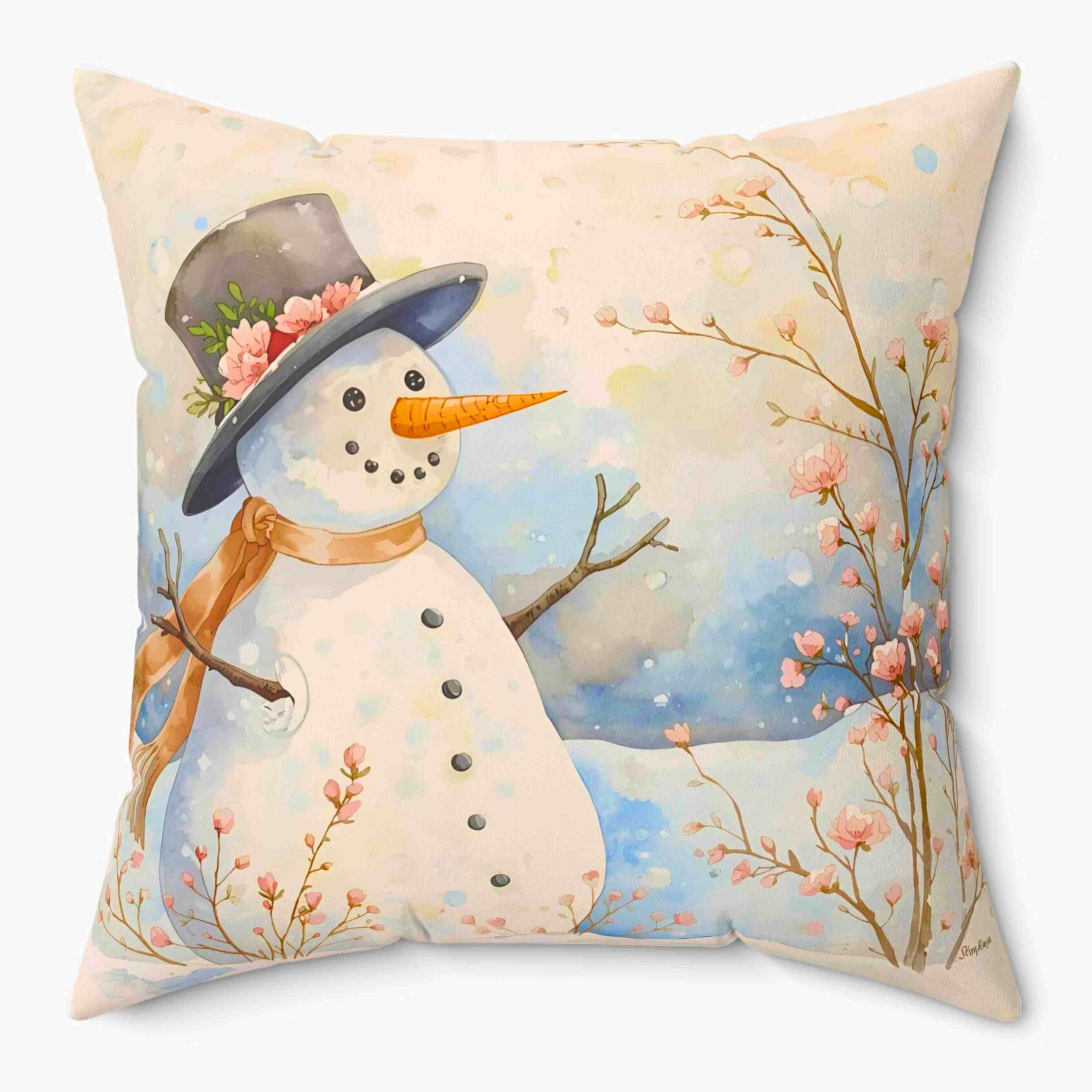 Cozy Holiday Snowwoman Pillow, Decorative Throw Cushion for Winter, Christmas Home Decor, Snowman Decor, Seasonal Gift Idea product thumbnail image