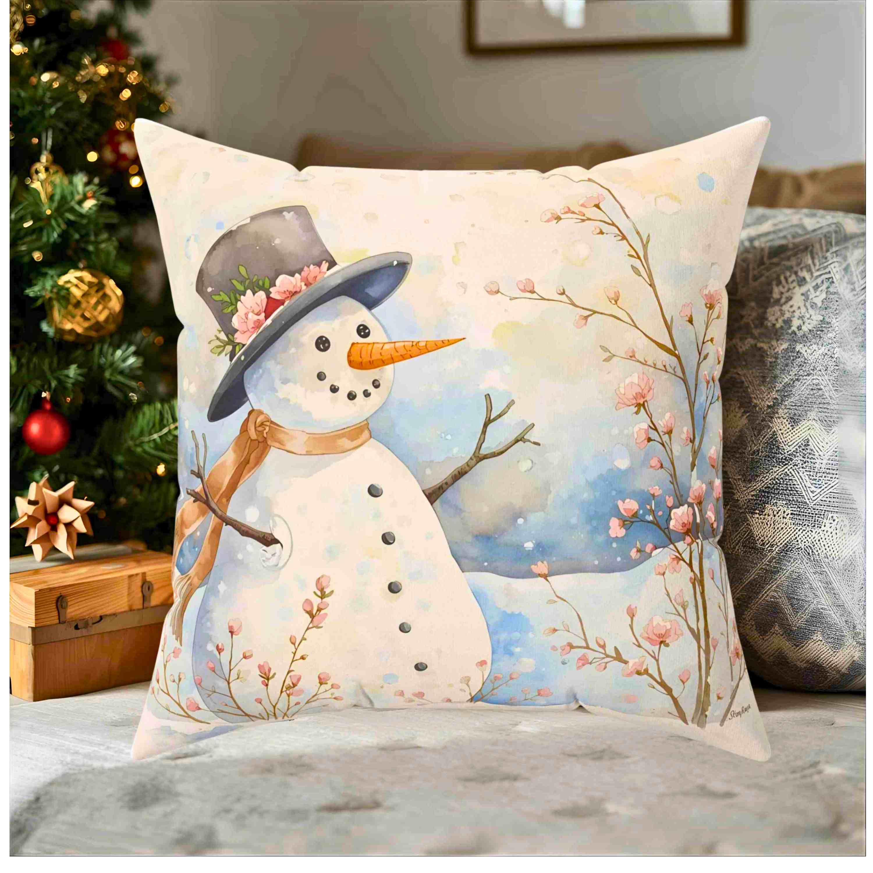 Cozy Holiday Snowwoman Pillow, Decorative Throw Cushion for Winter, Christmas Home Decor, Snowman Decor, Seasonal Gift Idea product thumbnail image