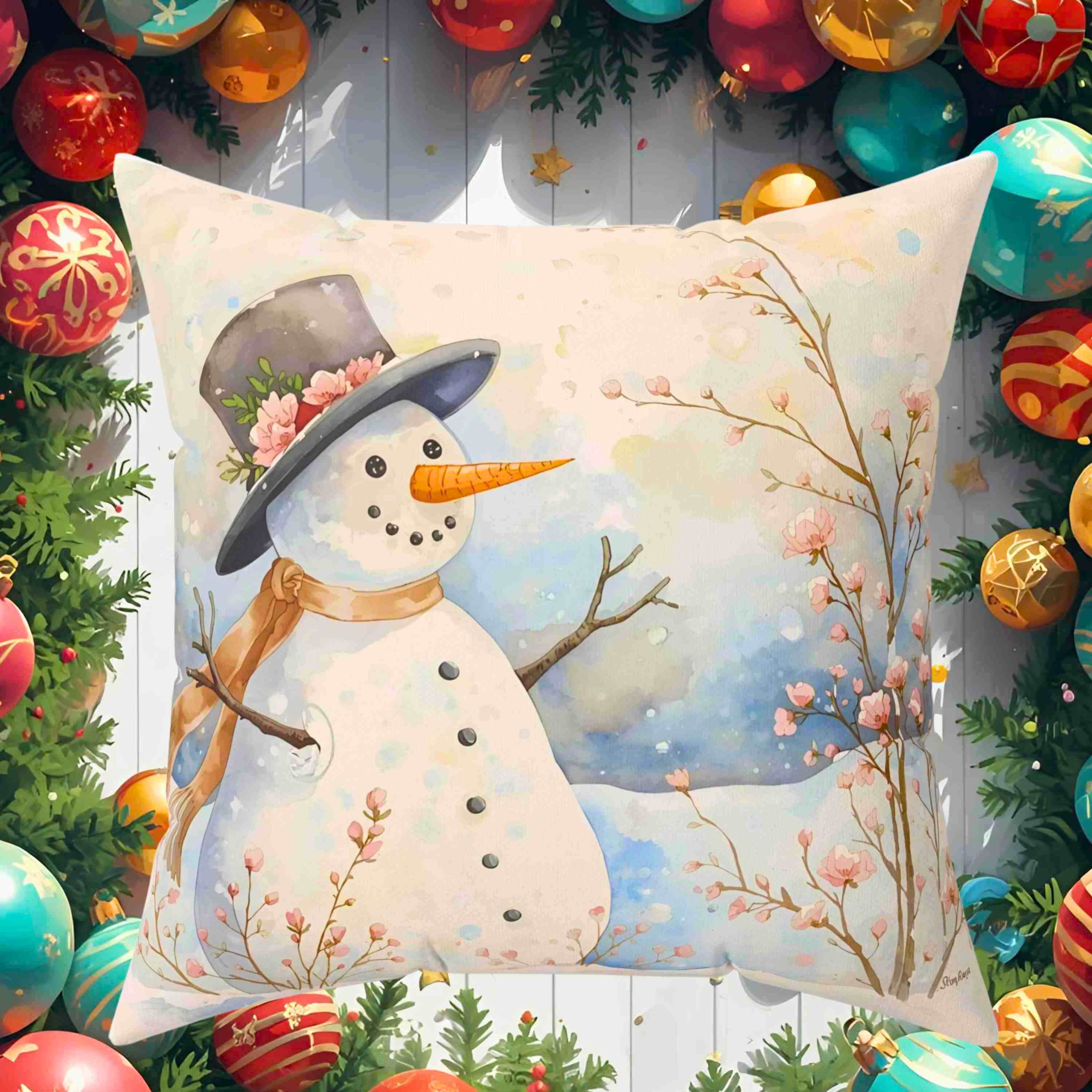 Cozy Holiday Snowwoman Pillow, Decorative Throw Cushion for Winter, Christmas Home Decor, Snowman Decor, Seasonal Gift Idea product thumbnail image