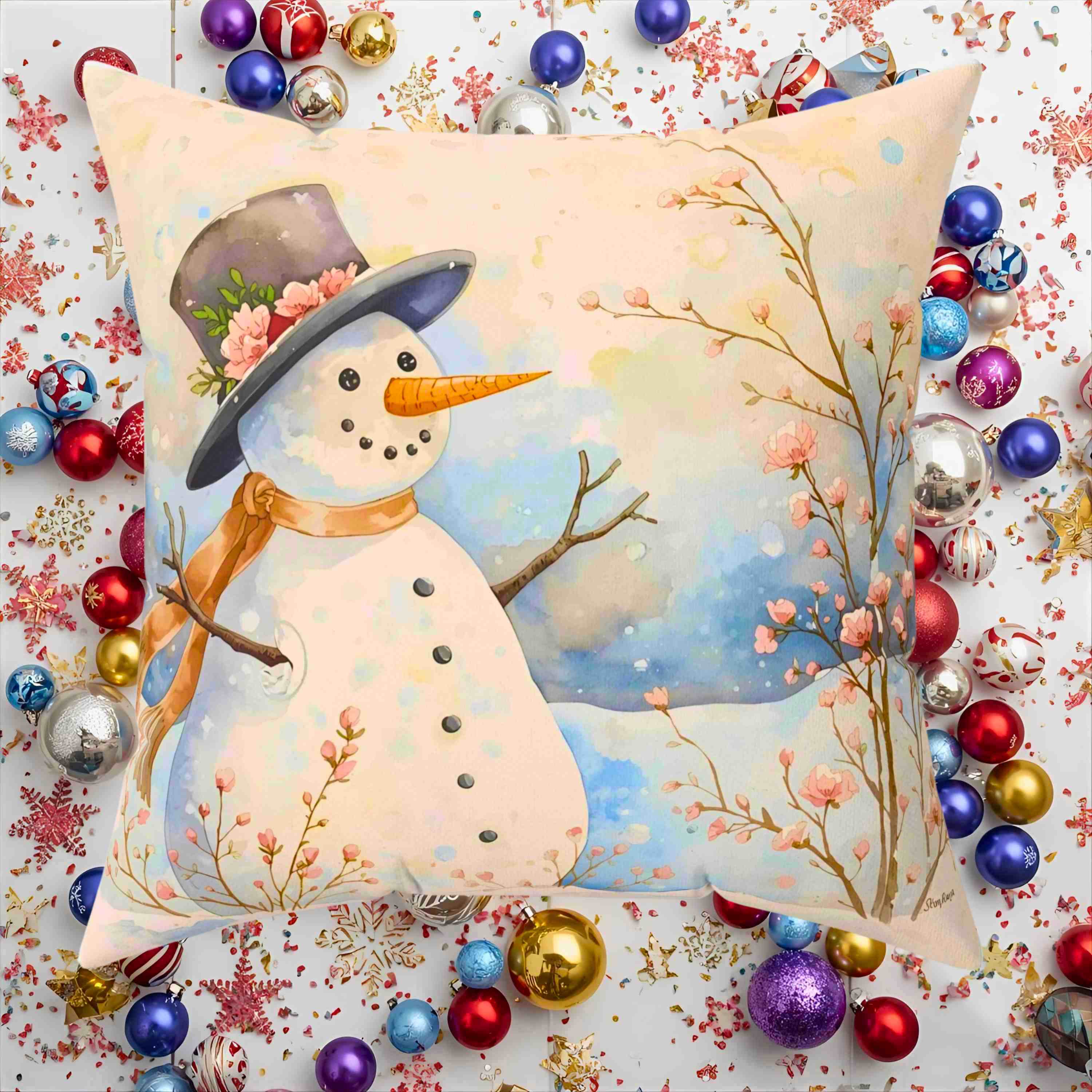 Cozy Holiday Snowwoman Pillow, Decorative Throw Cushion for Winter, Christmas Home Decor, Snowman Decor, Seasonal Gift Idea product thumbnail image