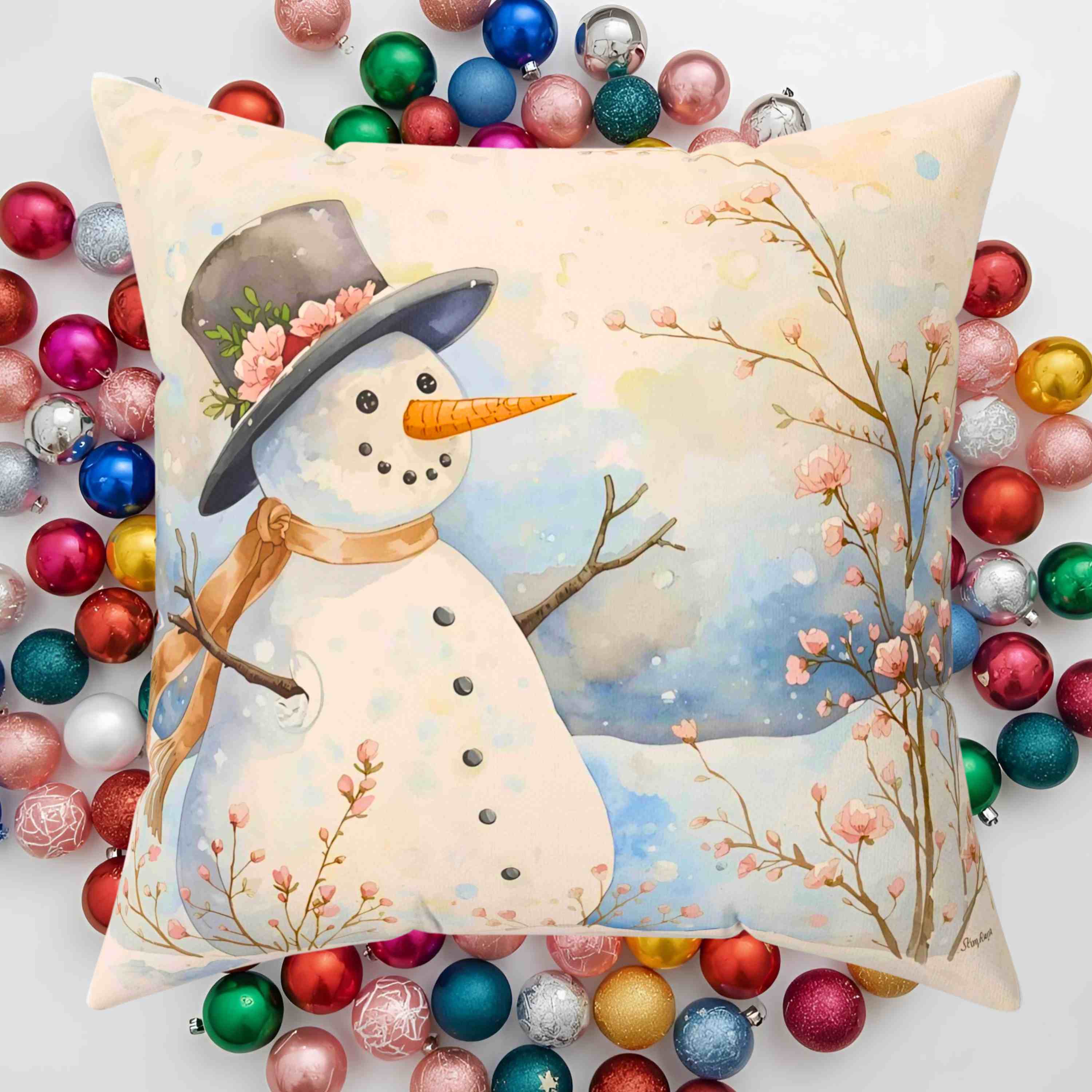 Cozy Holiday Snowwoman Pillow, Decorative Throw Cushion for Winter, Christmas Home Decor, Snowman Decor, Seasonal Gift Idea product thumbnail image
