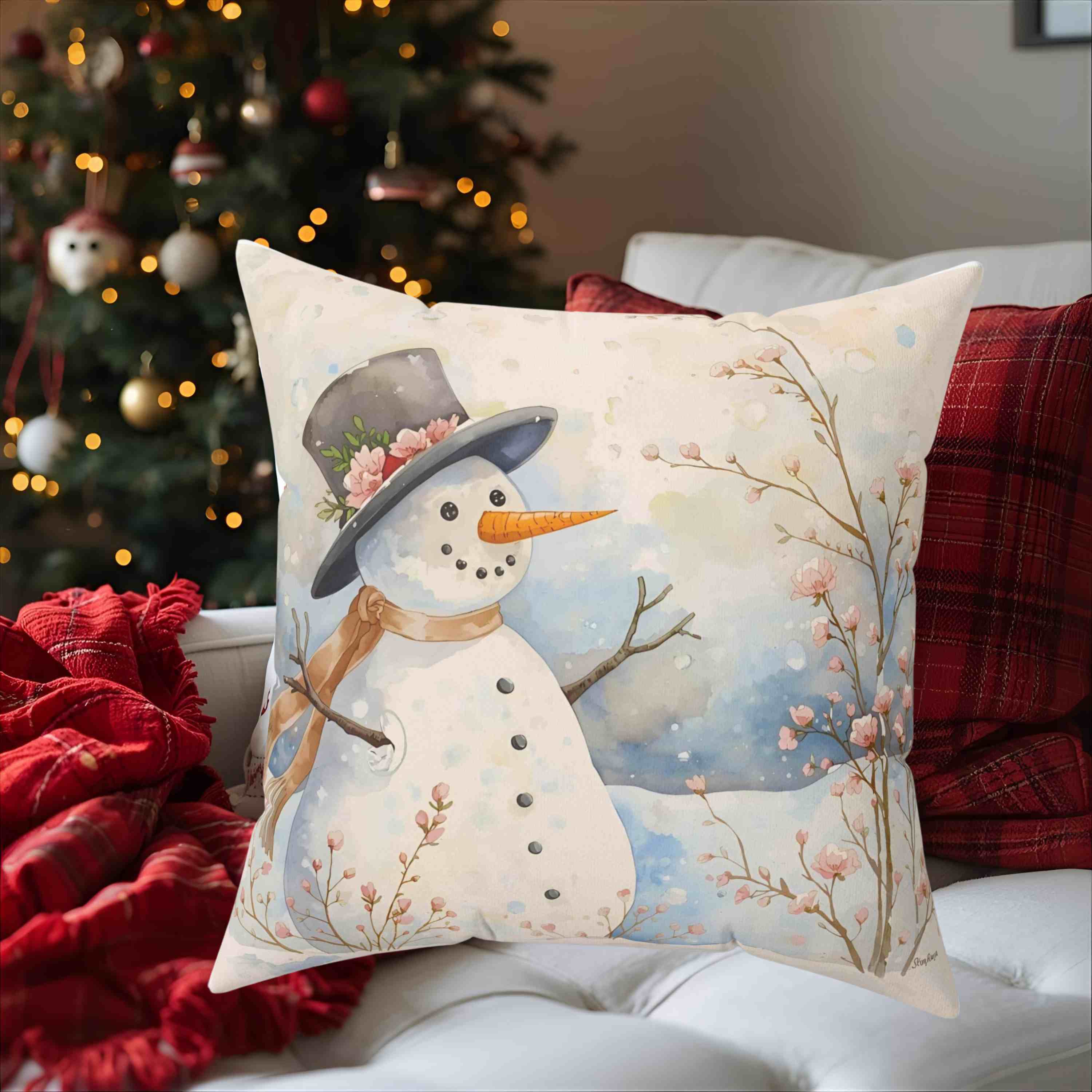 Cozy Holiday Snowwoman Pillow, Decorative Throw Cushion for Winter, Christmas Home Decor, Snowman Decor, Seasonal Gift Idea product thumbnail image
