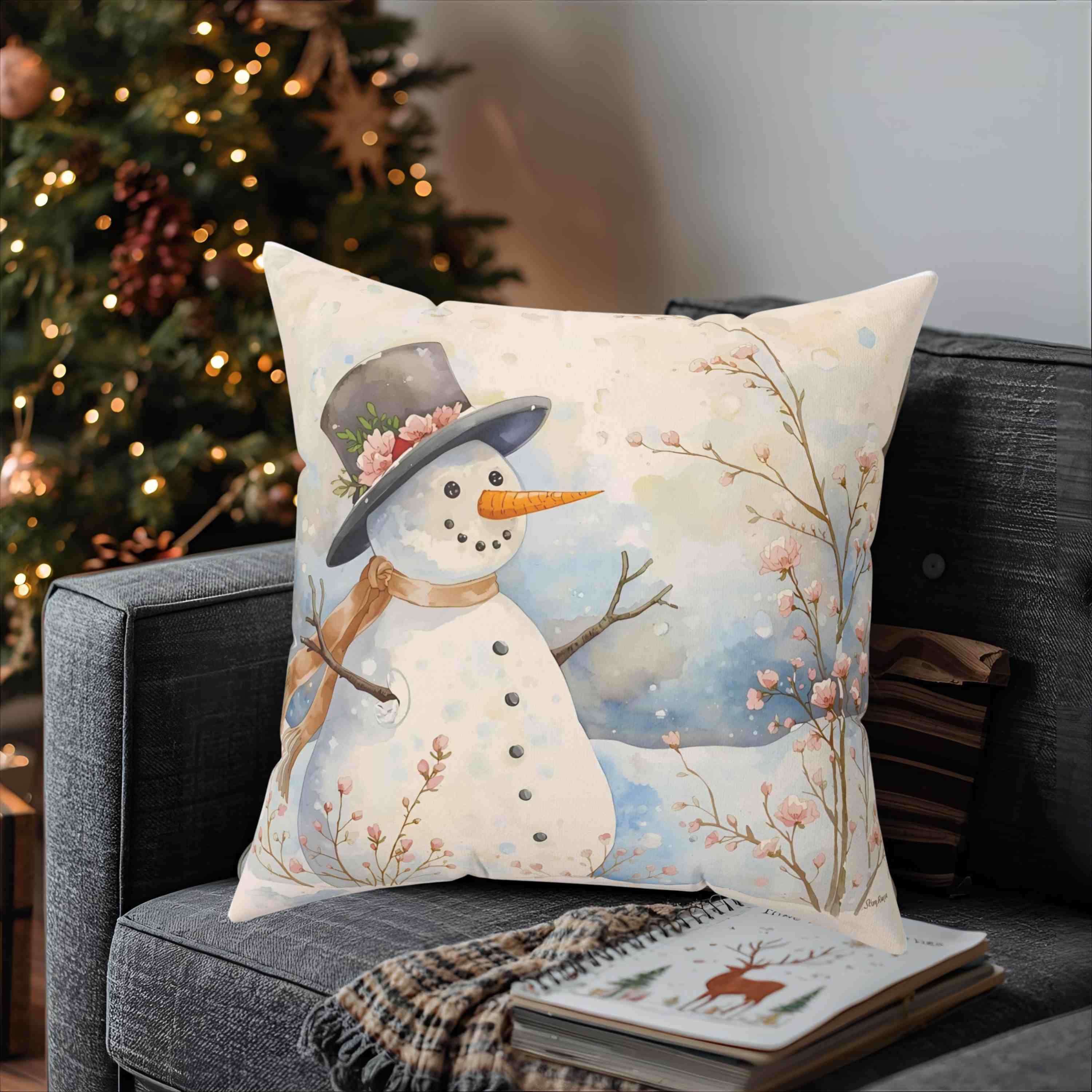 Cozy Holiday Snowwoman Pillow, Decorative Throw Cushion for Winter, Christmas Home Decor, Snowman Decor, Seasonal Gift Idea product thumbnail image