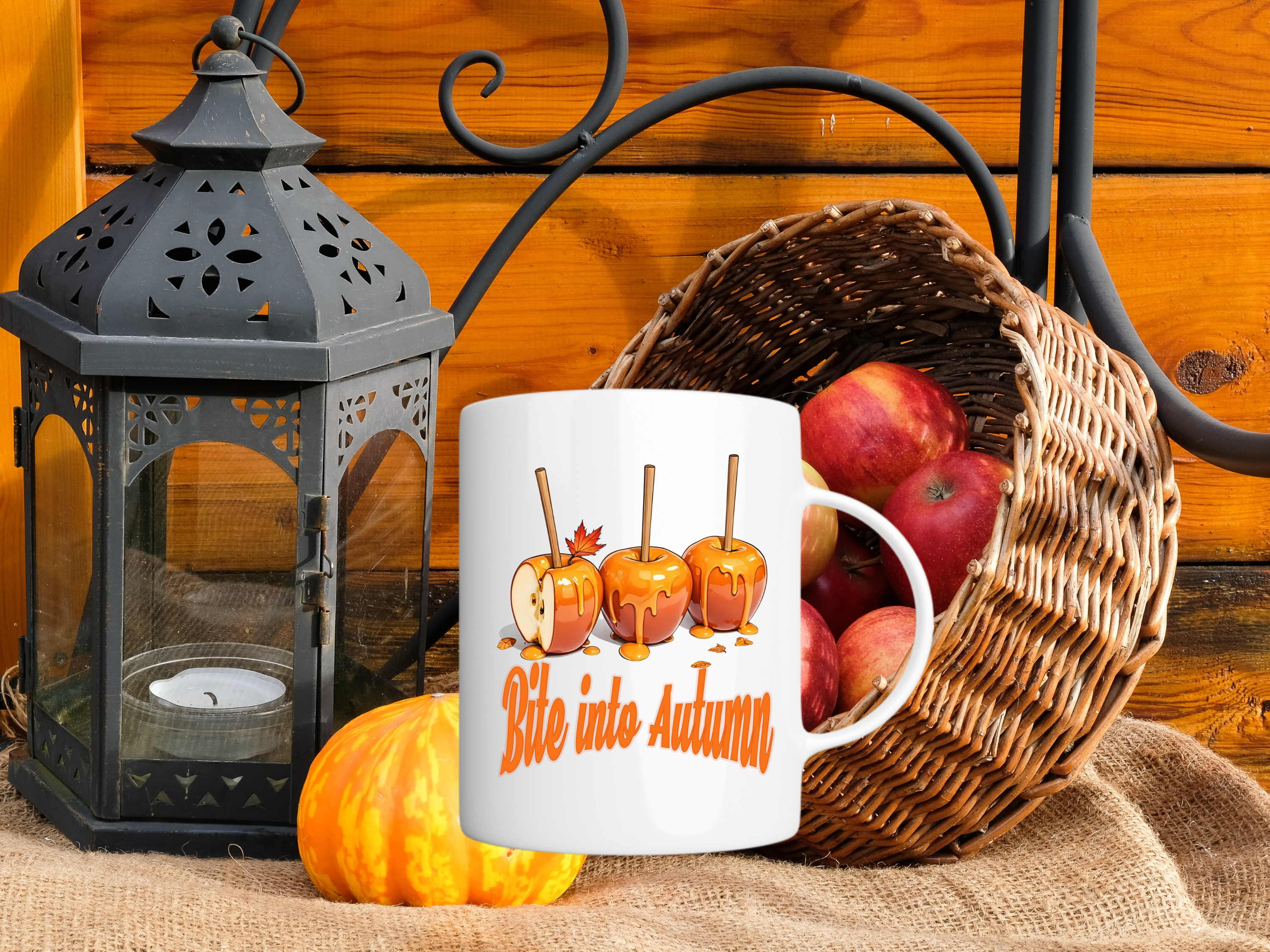 Sweet Caramel Apple Fall Mug | "Bite Into Autumn" Ceramic Coffee Cup