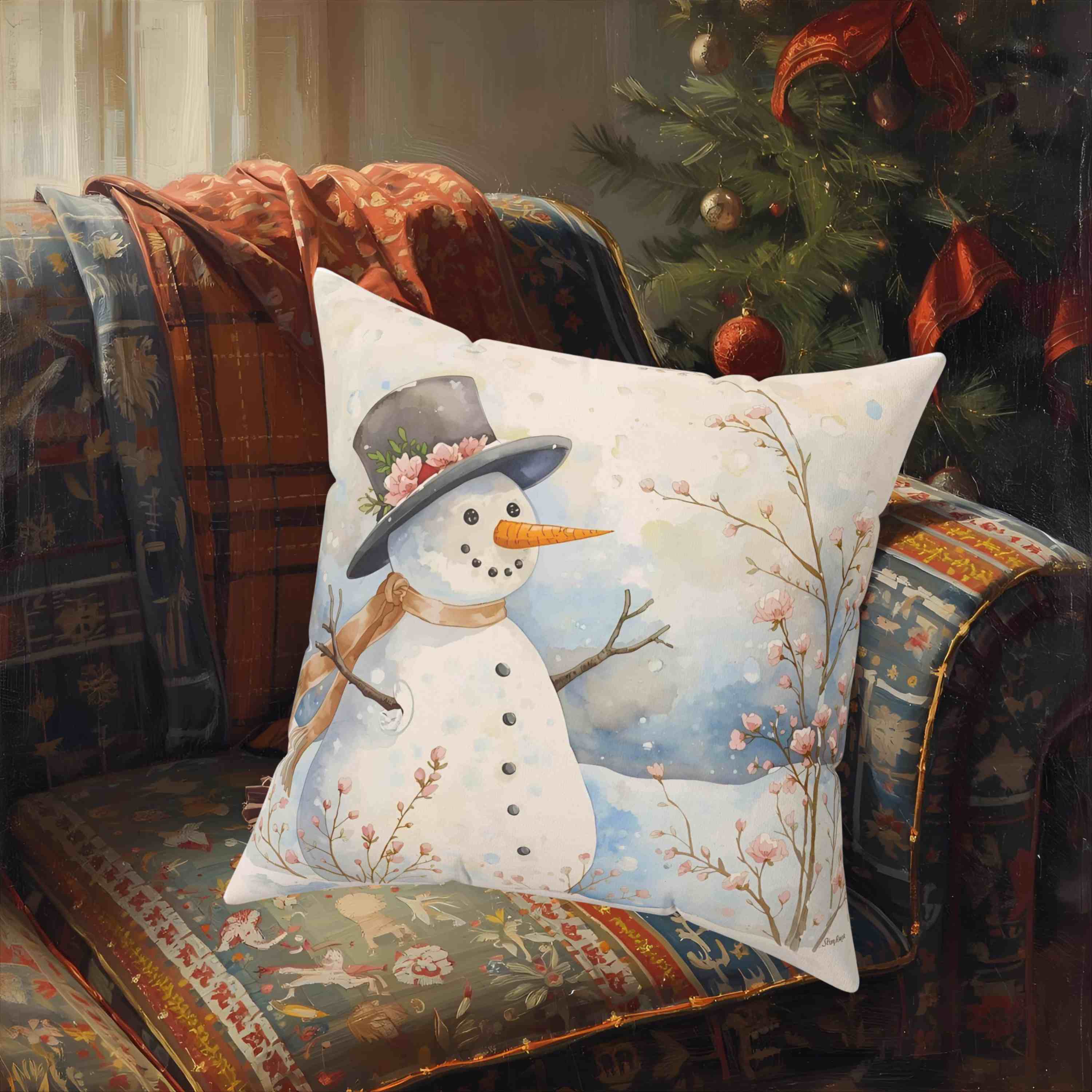 Cozy Holiday Snowwoman Pillow, Decorative Throw Cushion for Winter, Christmas Home Decor, Snowman Decor, Seasonal Gift Idea product thumbnail image