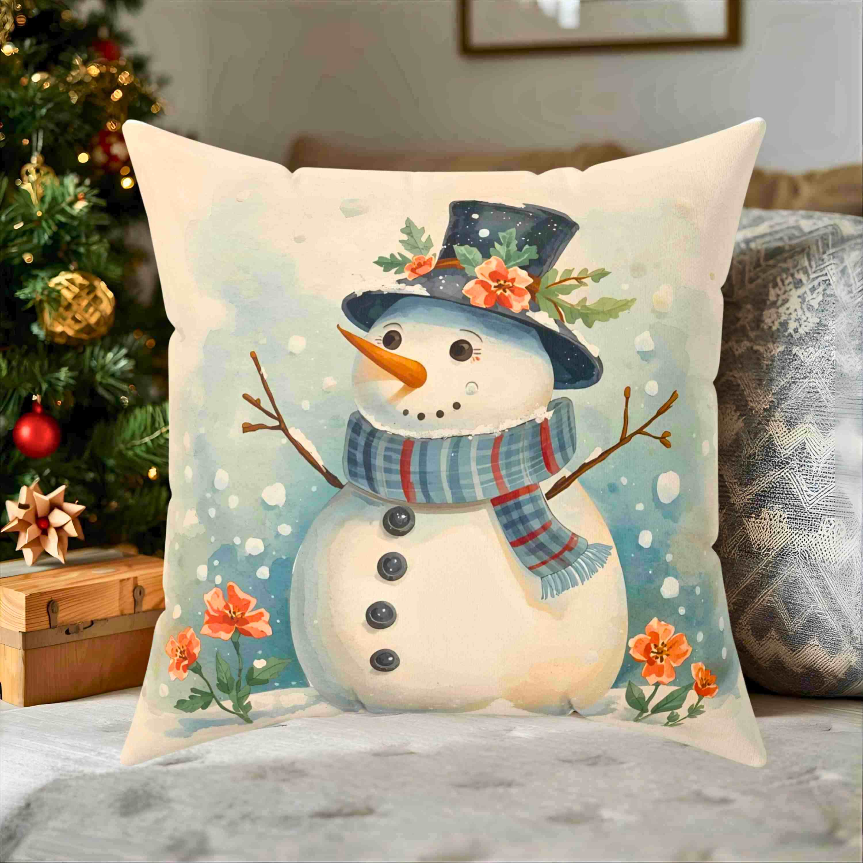 Cozy Snowman Decorative Pillow, Winter Home Decor, Holiday Gift, Festive Cushion for Christmas, Seasonal Throw Pillow product thumbnail image