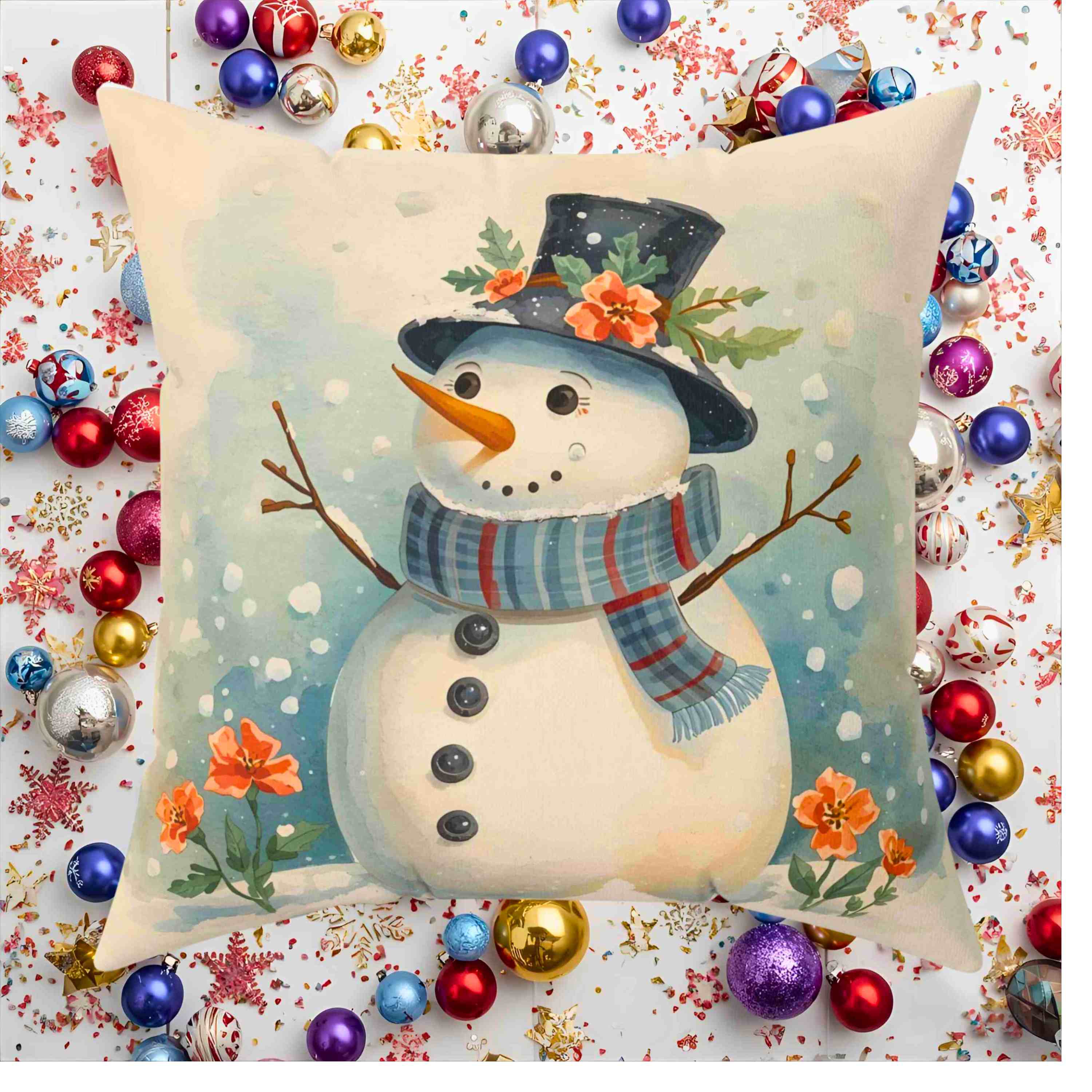 Cozy Snowman Decorative Pillow, Winter Home Decor, Holiday Gift, Festive Cushion for Christmas, Seasonal Throw Pillow product thumbnail image