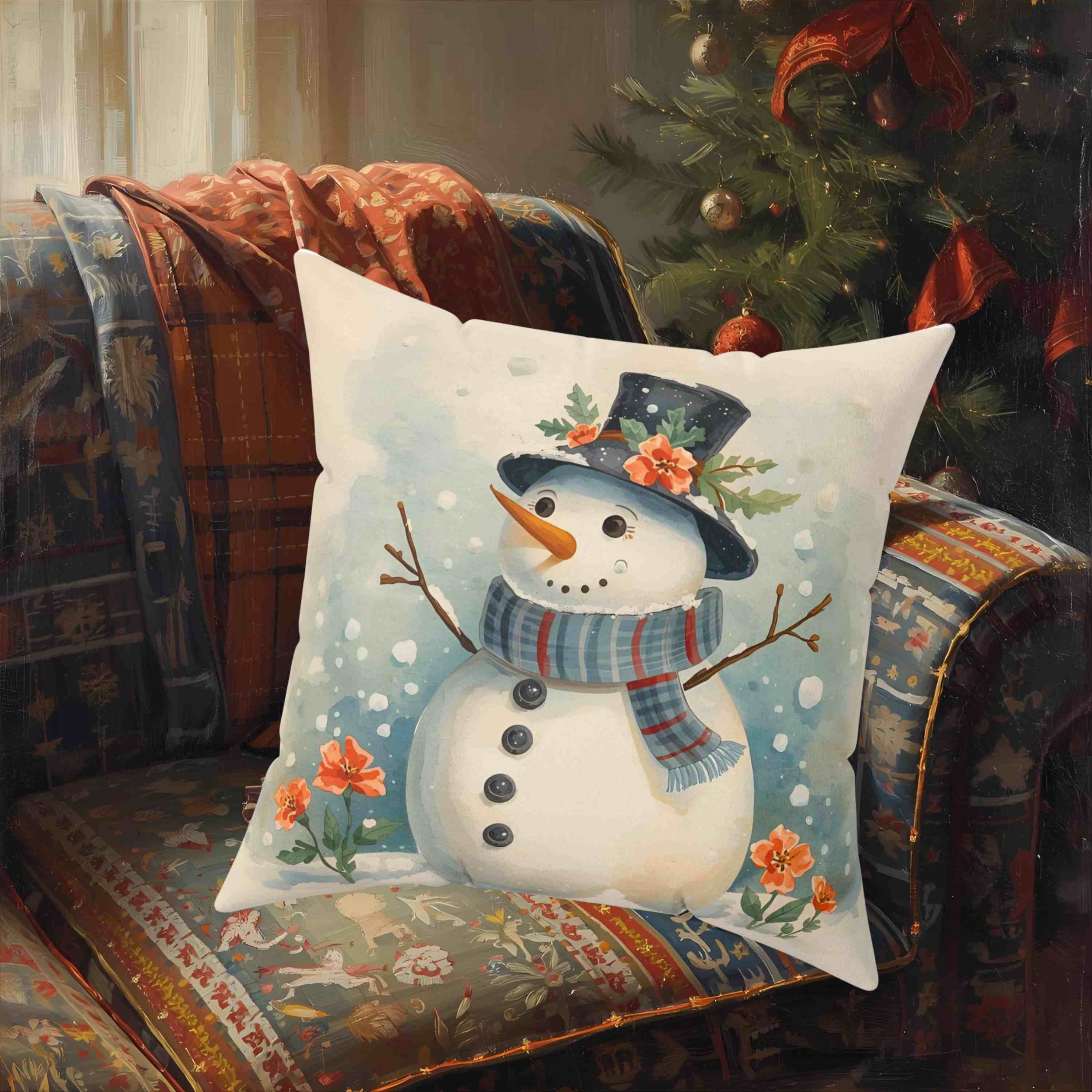 Cozy Snowman Decorative Pillow, Winter Home Decor, Holiday Gift, Festive Cushion for Christmas, Seasonal Throw Pillow product thumbnail image