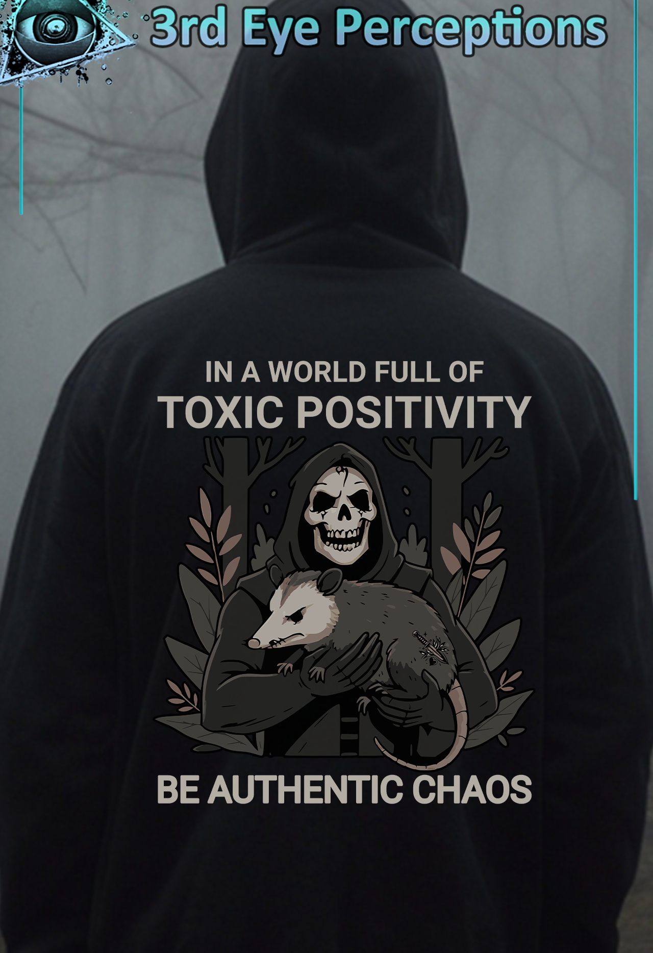 Funny Authentic Chaos Skeleton Possum Vintage Graphic  Back Print ( Unisex Heavy Blend™ Hooded )