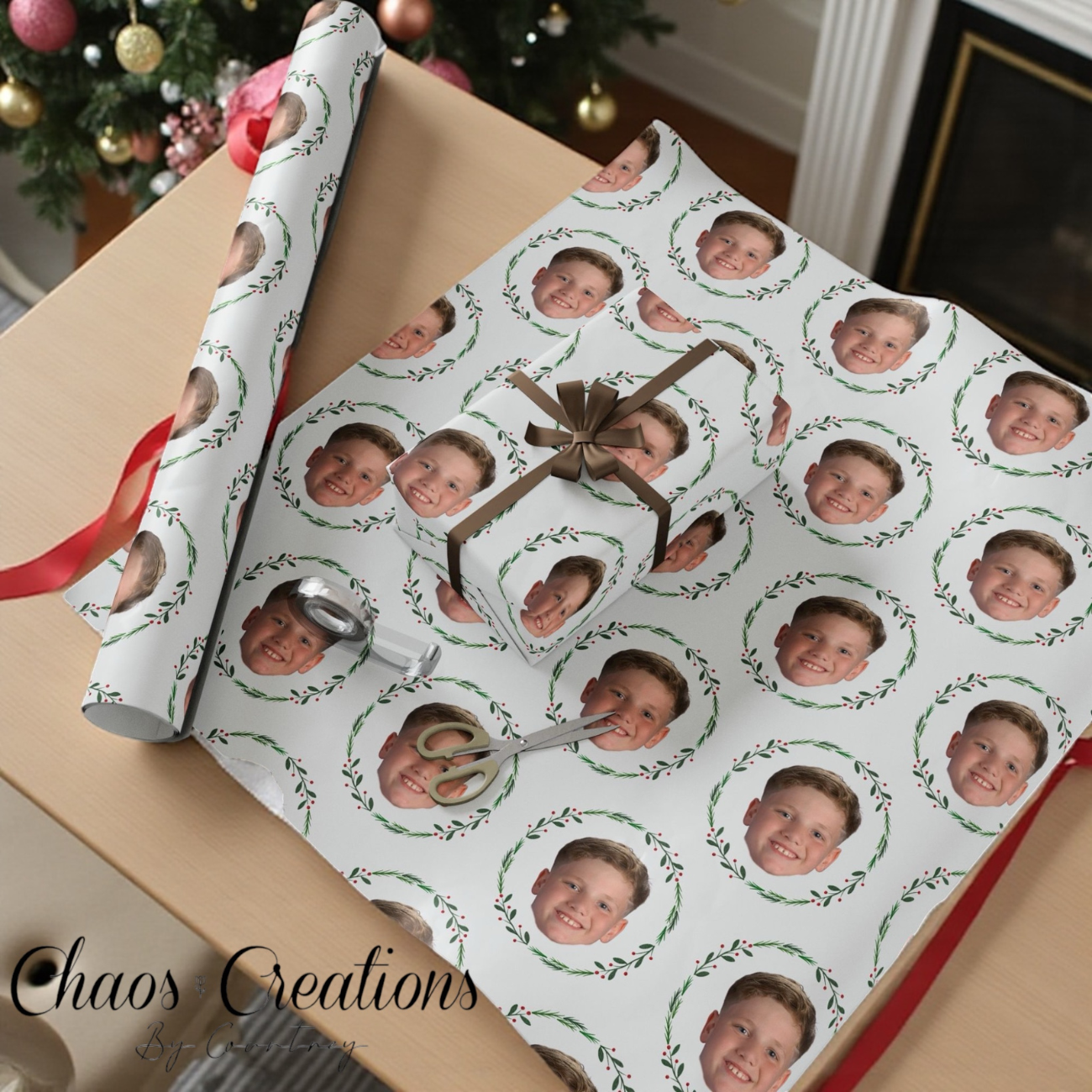 Custom Face Wreath Wrapping Paper – Personalized Gift Wrap | Christmas Wrap | Unique Wrap | Best Seller | Custom product thumbnail image Custom Face Wreath Wrapping Paper – Personalized Gift Wrap | Christmas Wrap | Unique Wrap | Best Seller | Custom product thumbnail image