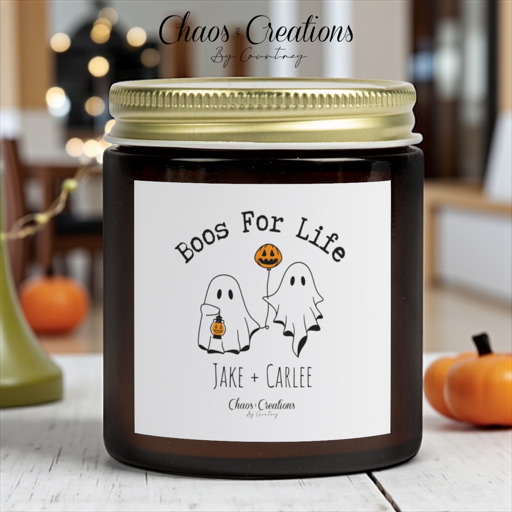 Hand-Poured Boo Candle – Coconut Apricot Wax | Amber &amp; Clear Glass | 4oz &amp; 9oz product thumbnail image